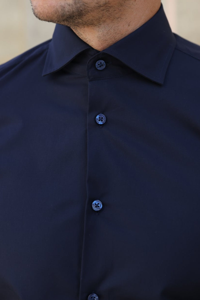 Chemise Gio col italien - Marine-CHEMISE HOMME-Curling-Paris