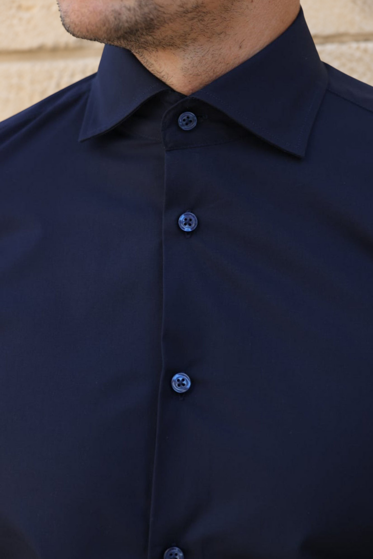 Chemise Gio col italien - Marine-CHEMISE HOMME-Curling-Paris
