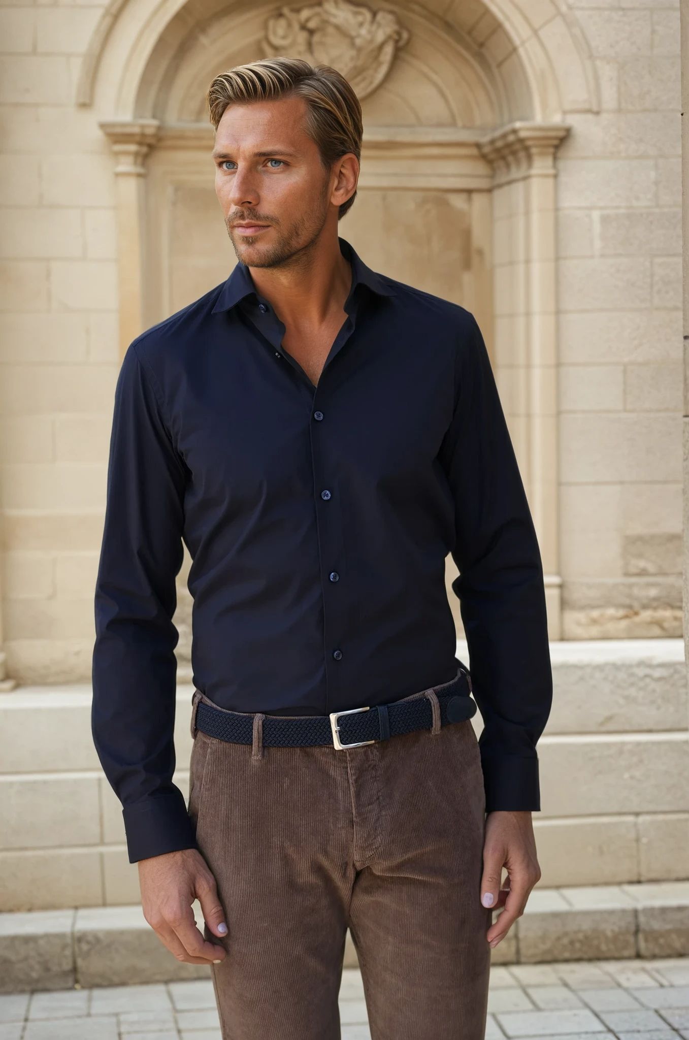 Chemise Gio col italien - Marine-CHEMISE HOMME-Curling-Paris
