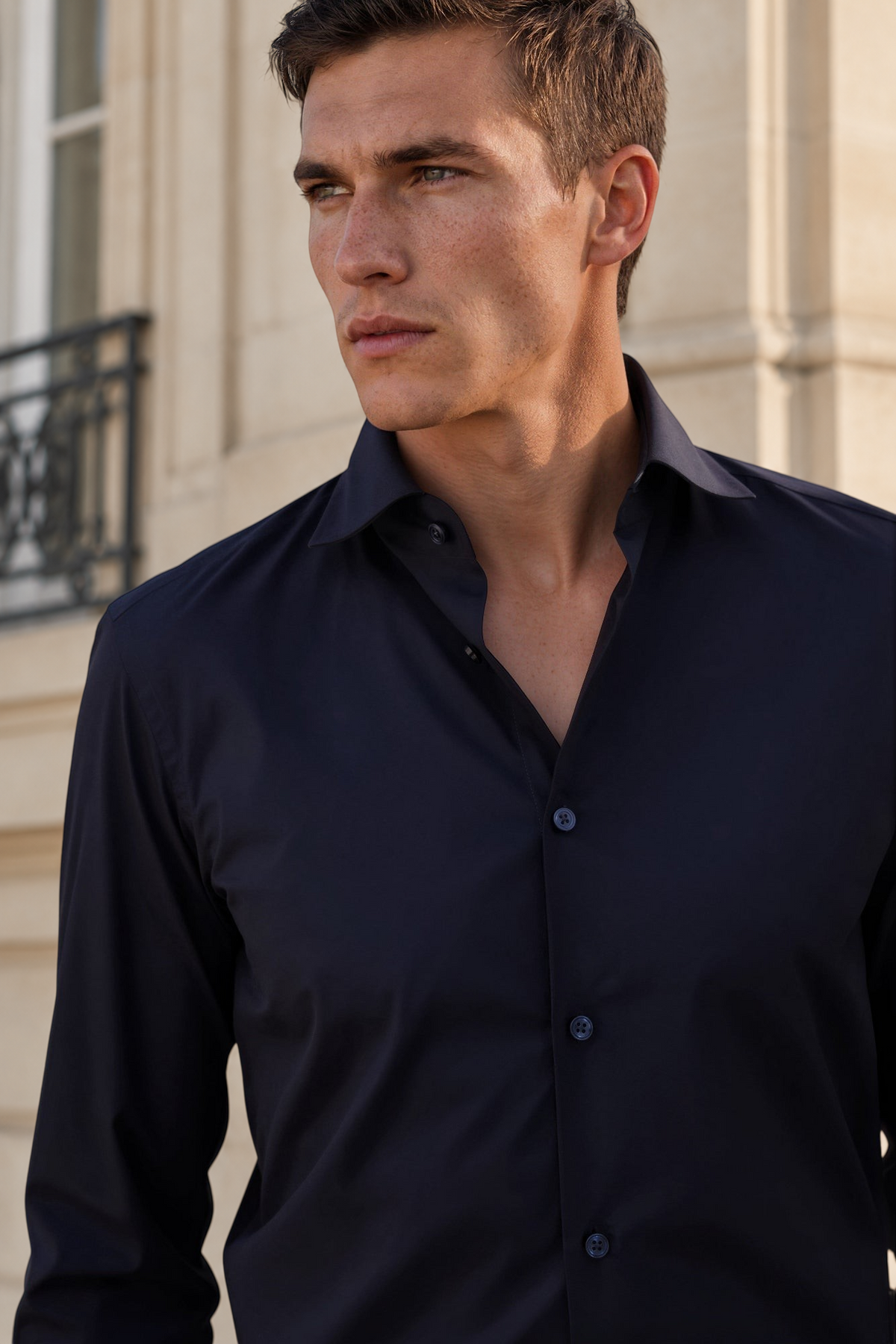 Chemise Gio col italien - Marine-CHEMISE HOMME-Curling-Paris