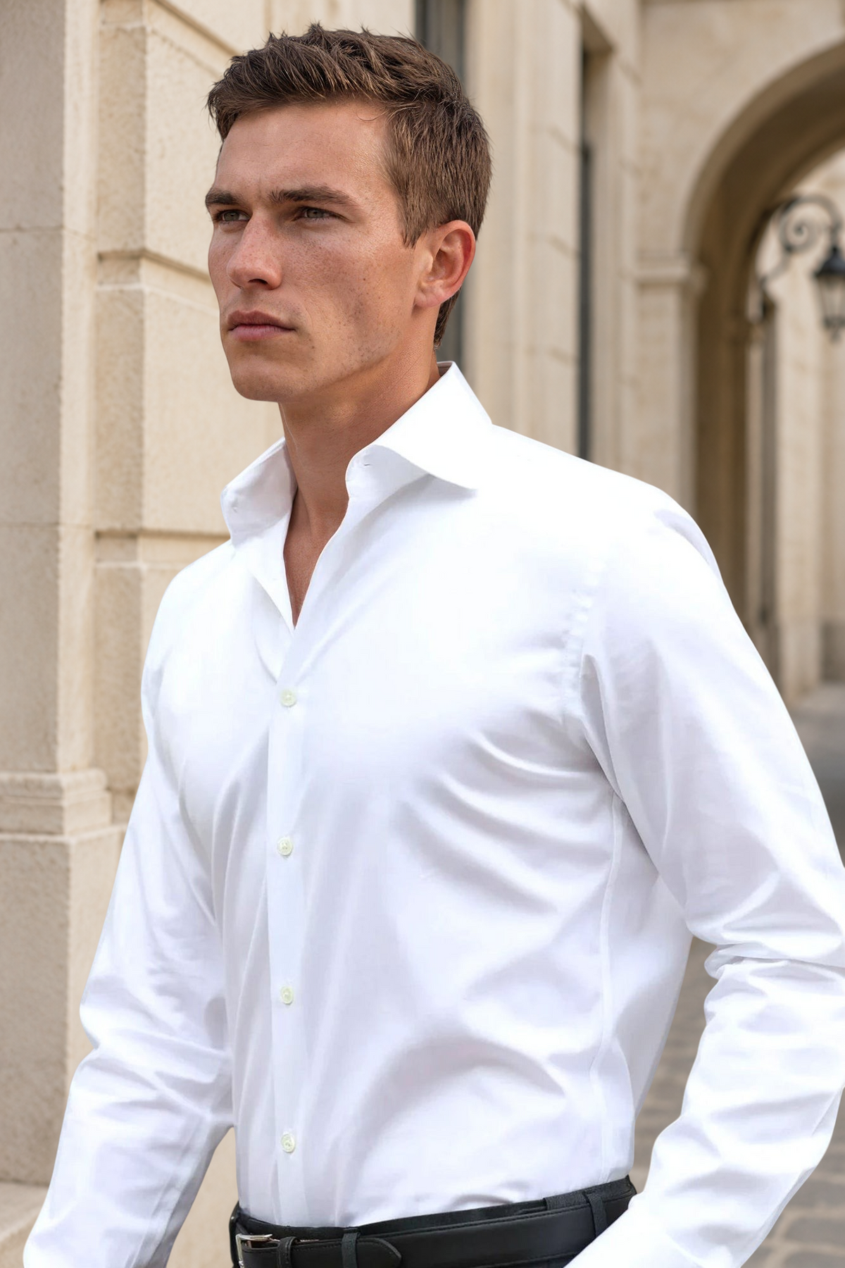 Chemise Gio col italien en popeline - Blanc-CHEMISE HOMME-Curling-Paris