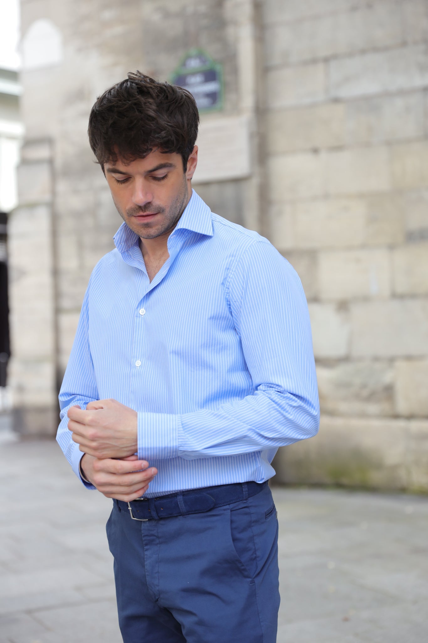 Chemise Gio en coton à rayure - ciel-CHEMISE HOMME-Curling-Paris