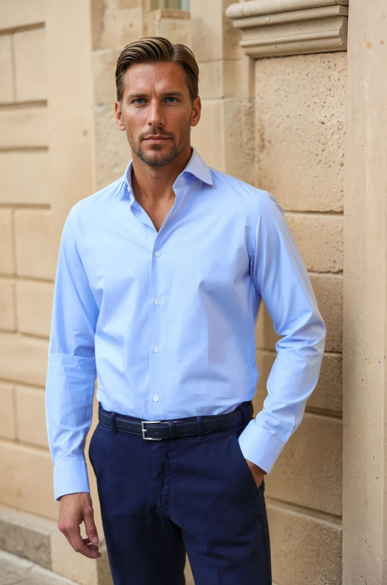 Chemise Gio en popeline de coton - Bleu-CHEMISE HOMME-Curling-Paris