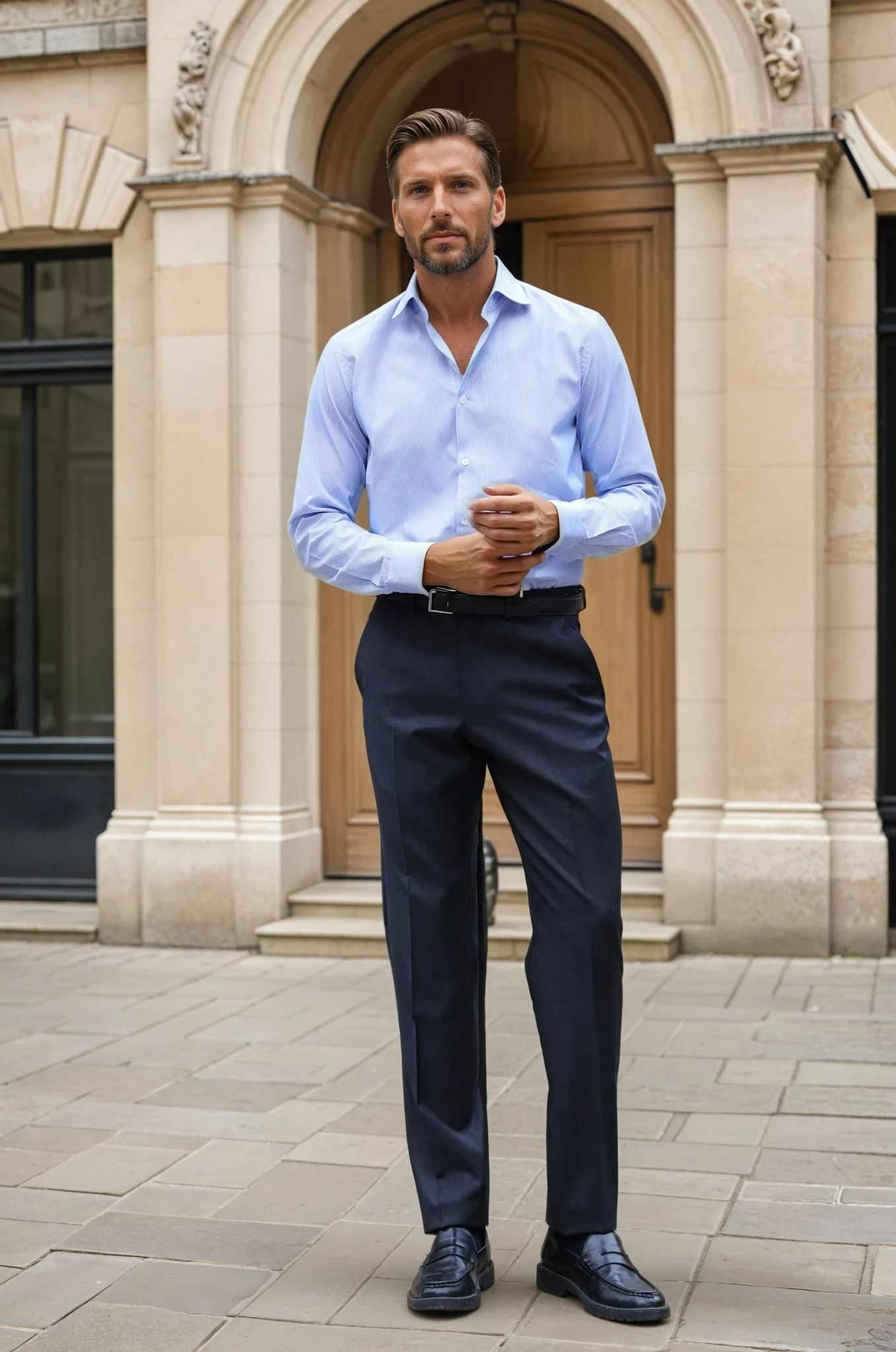 Chemise Gio en popeline de coton - Fine rayure ciel-CHEMISE HOMME-Curling-Paris