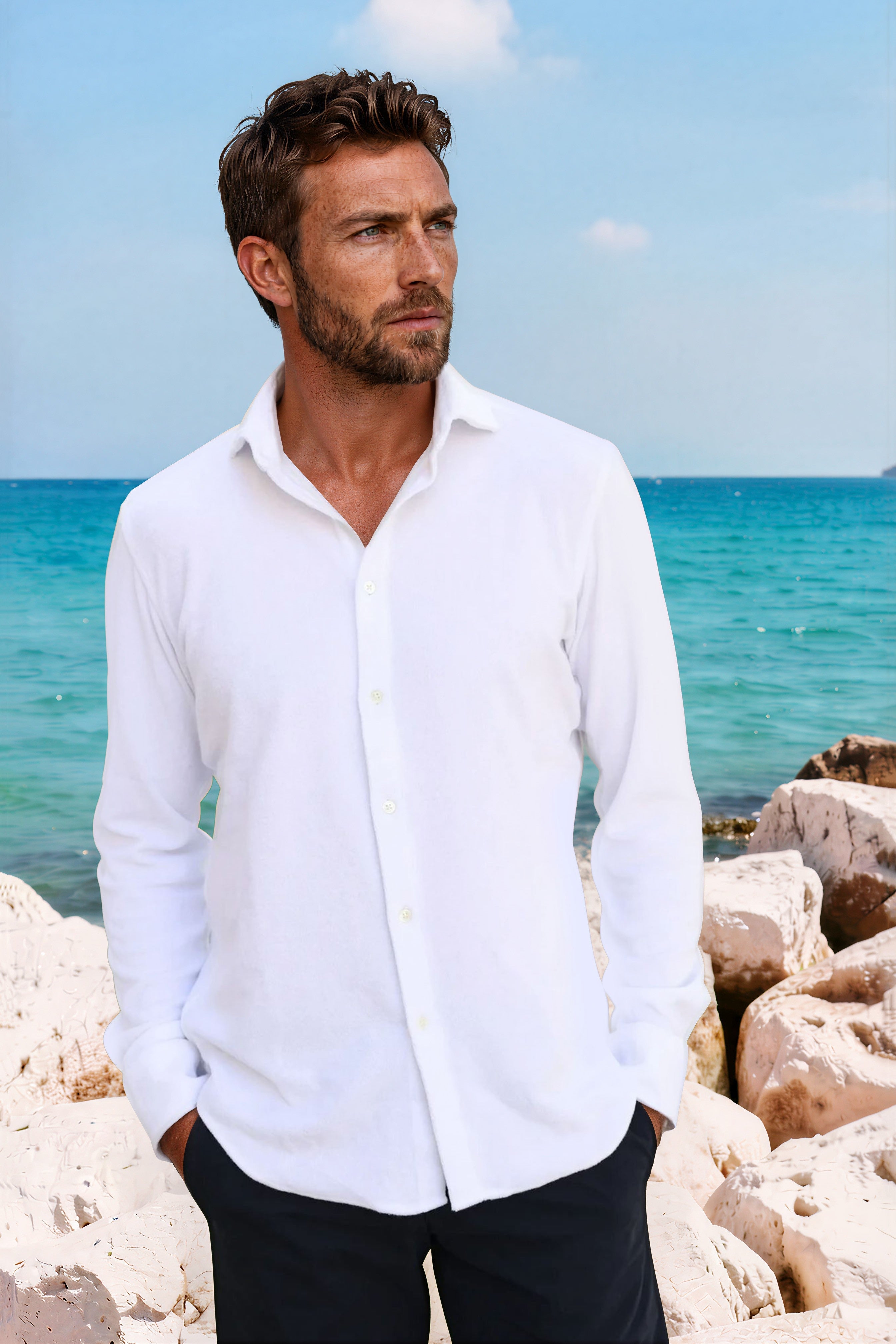 Chemise Hugo en éponge de coton - Blanc-CHEMISE HOMME-Curling-Paris