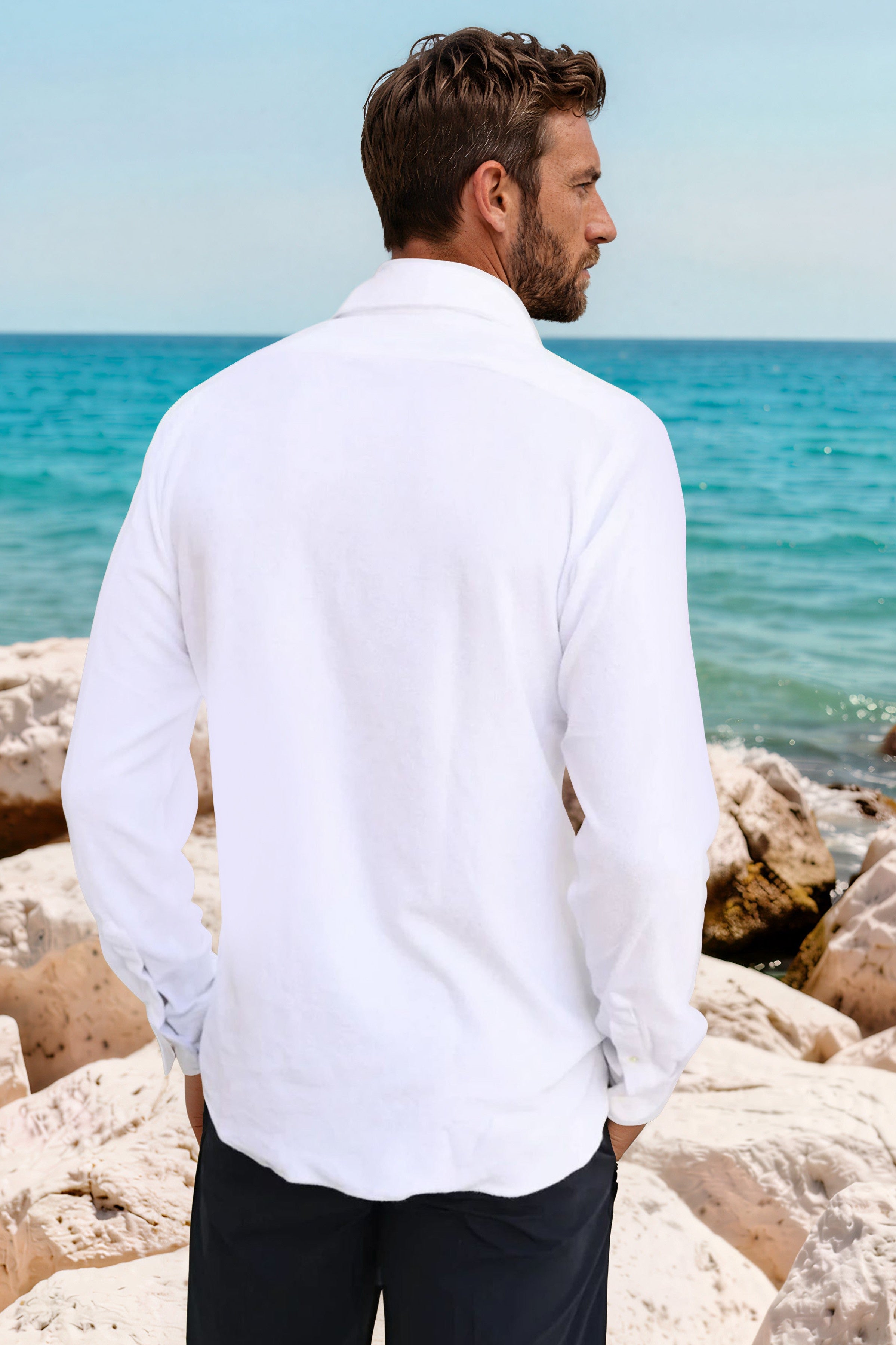 Chemise Hugo en éponge de coton - Blanc-CHEMISE HOMME-Curling-Paris