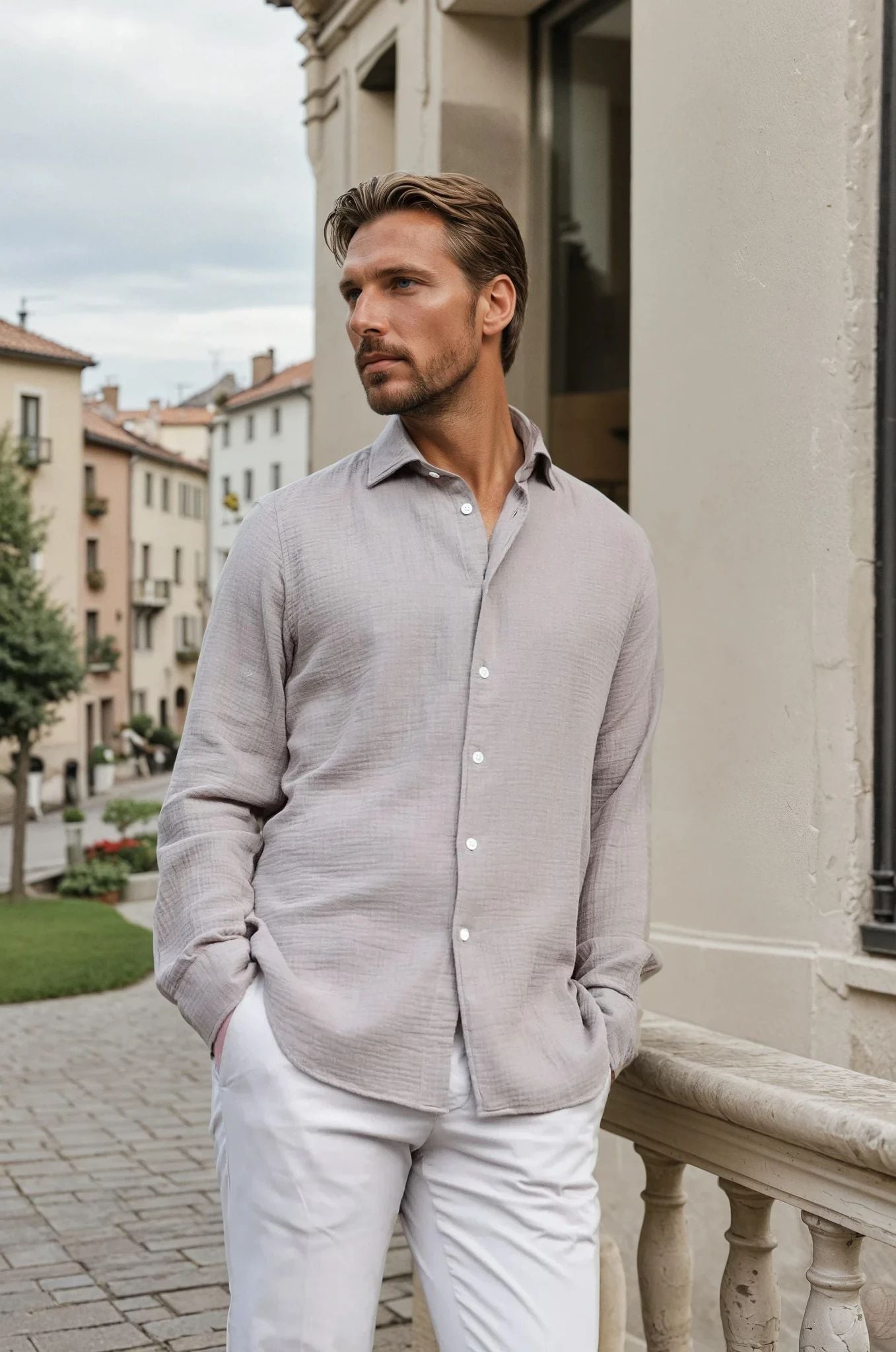 Chemise Hugo en gaze de coton - Beige-CHEMISE HOMME-Curling-Paris