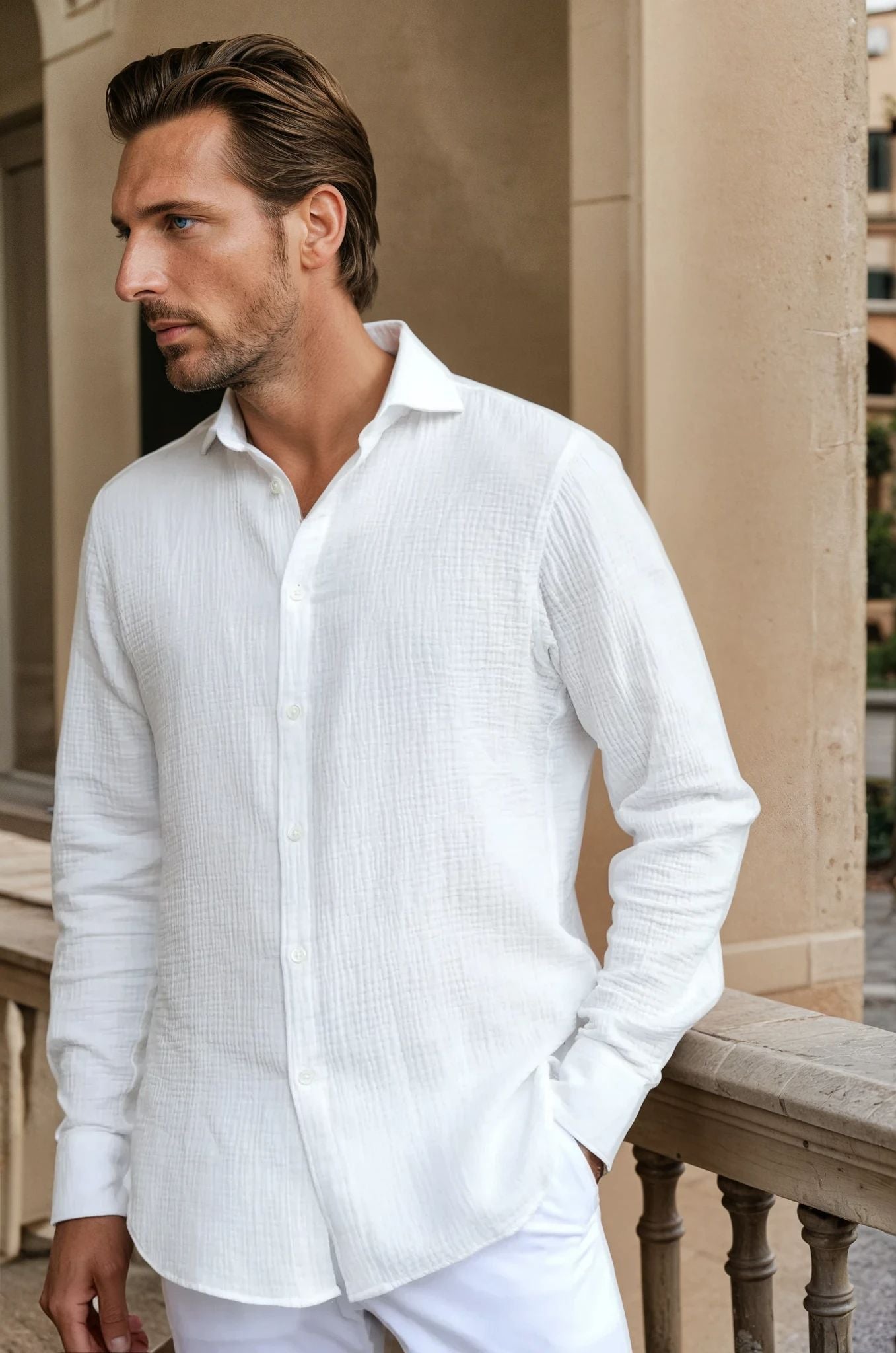 Chemise Hugo en gaze de coton - Blanc-CHEMISE HOMME-Curling-Paris