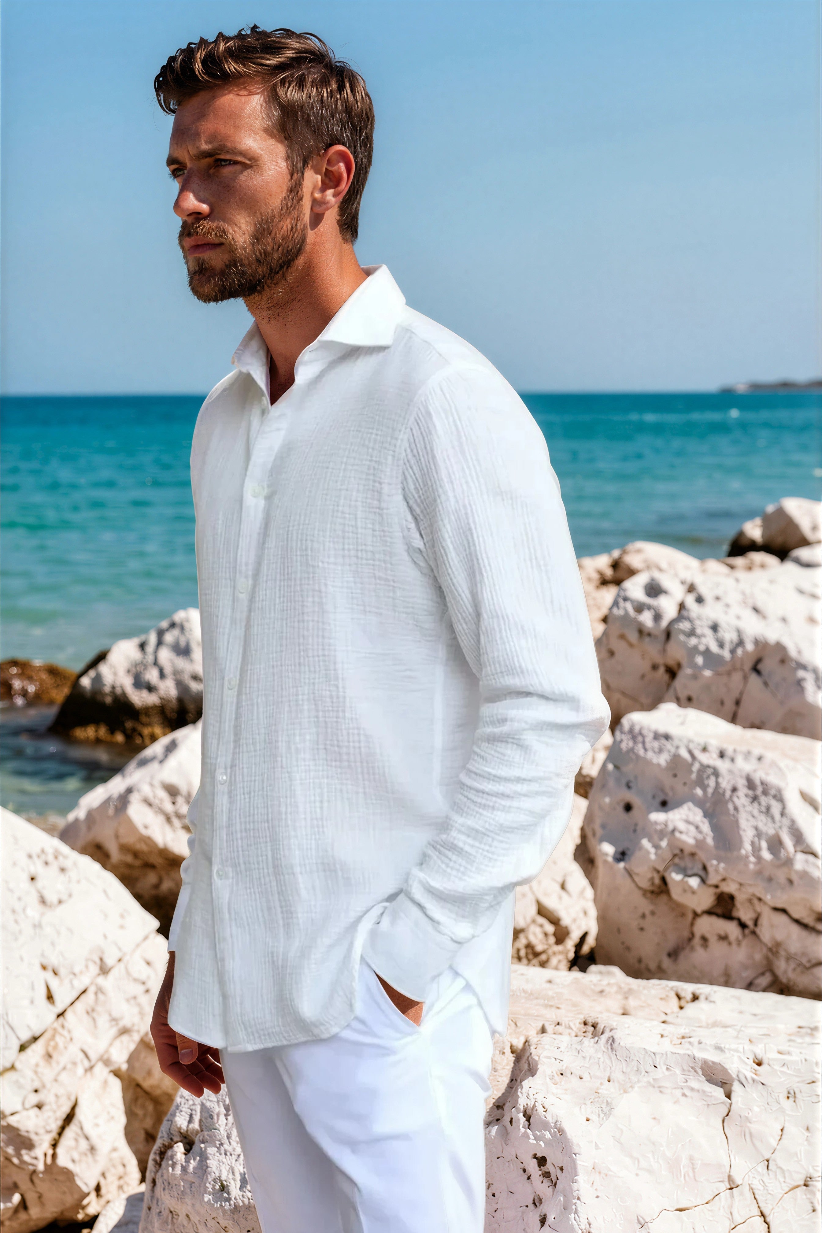 Chemise Hugo en gaze de coton - Blanc-CHEMISE HOMME-Curling-Paris
