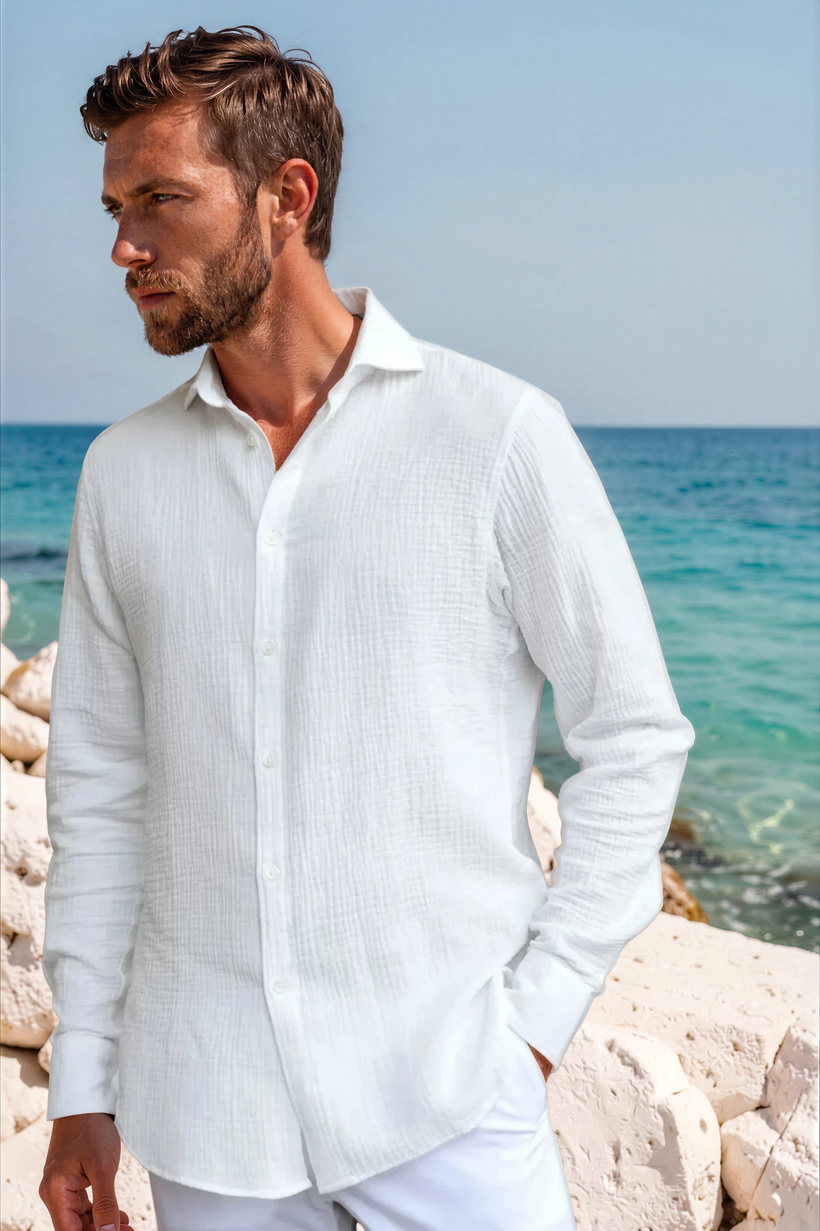 Chemise Hugo en gaze de coton - Blanc-CHEMISE HOMME-Curling-Paris