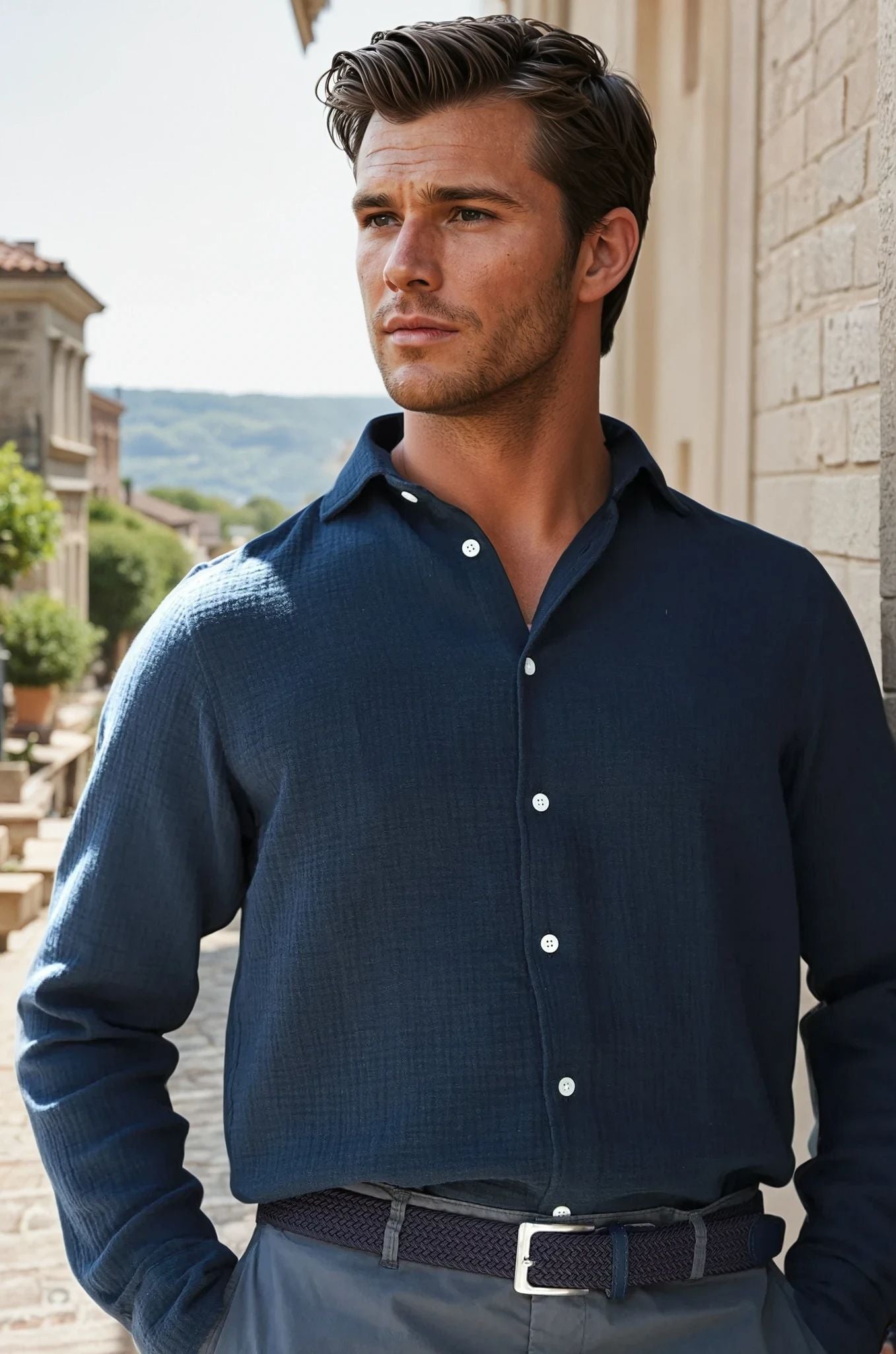 Chemise Hugo en gaze de coton - Marine-CHEMISE HOMME-Curling-Paris
