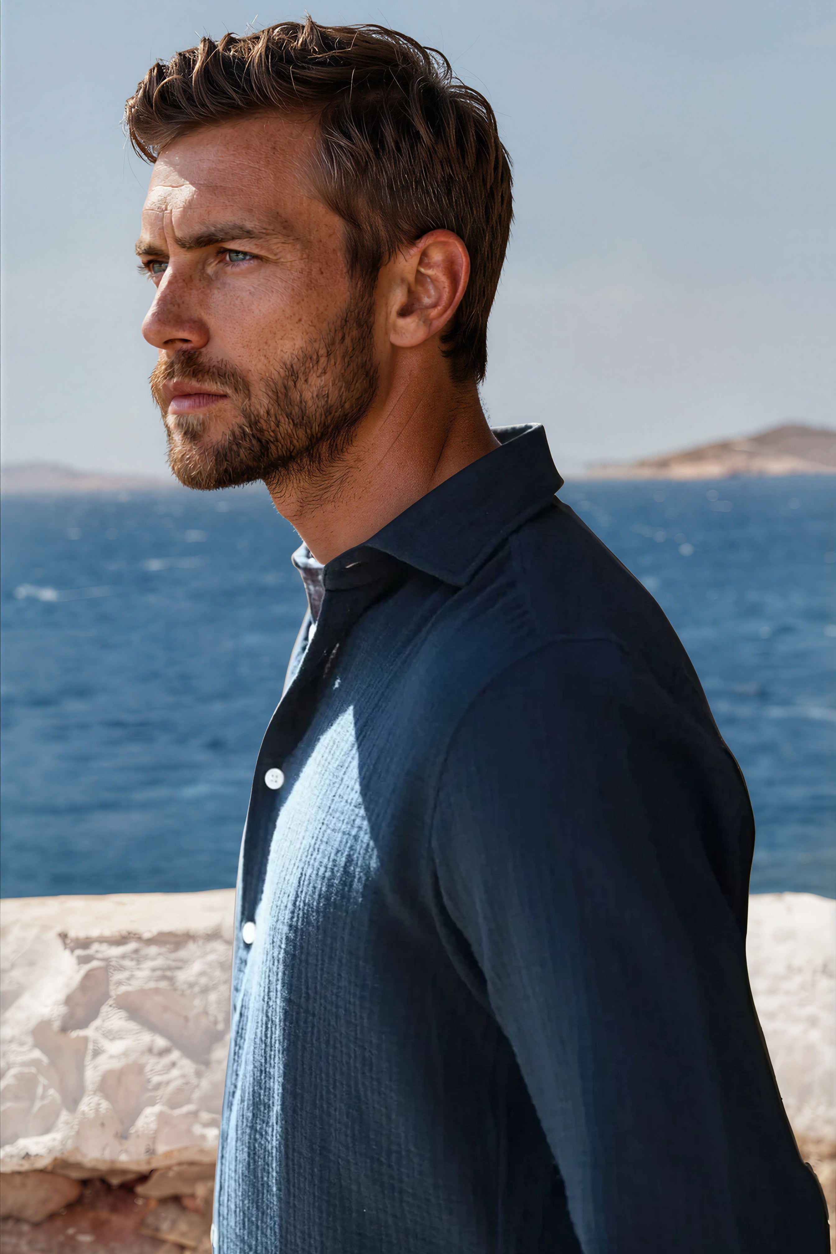 Chemise Hugo en gaze de coton - Marine-CHEMISE HOMME-Curling-Paris