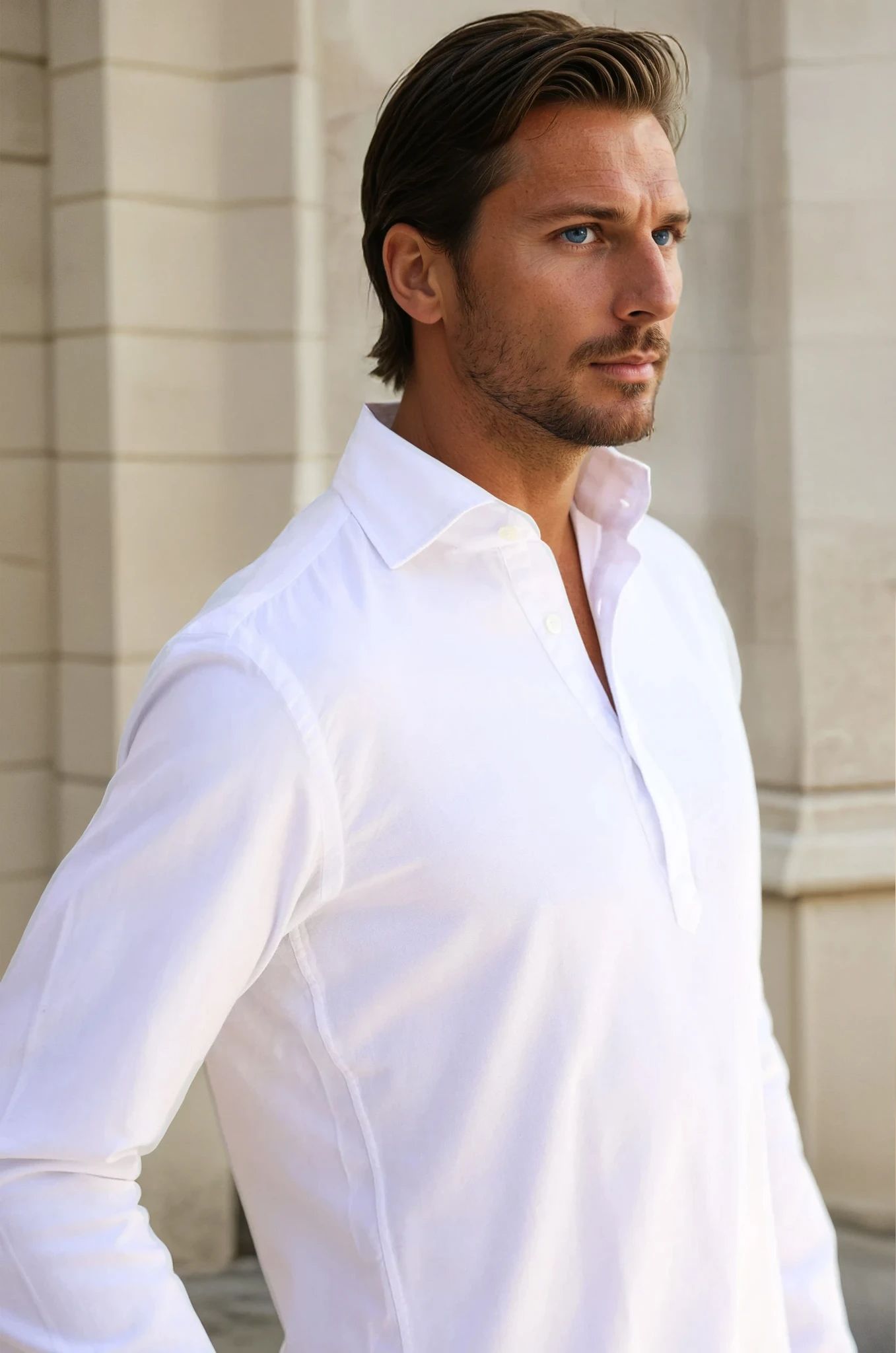 Chemise Popover en flanelle de coton - Blanc-CHEMISE HOMME-Curling-Paris