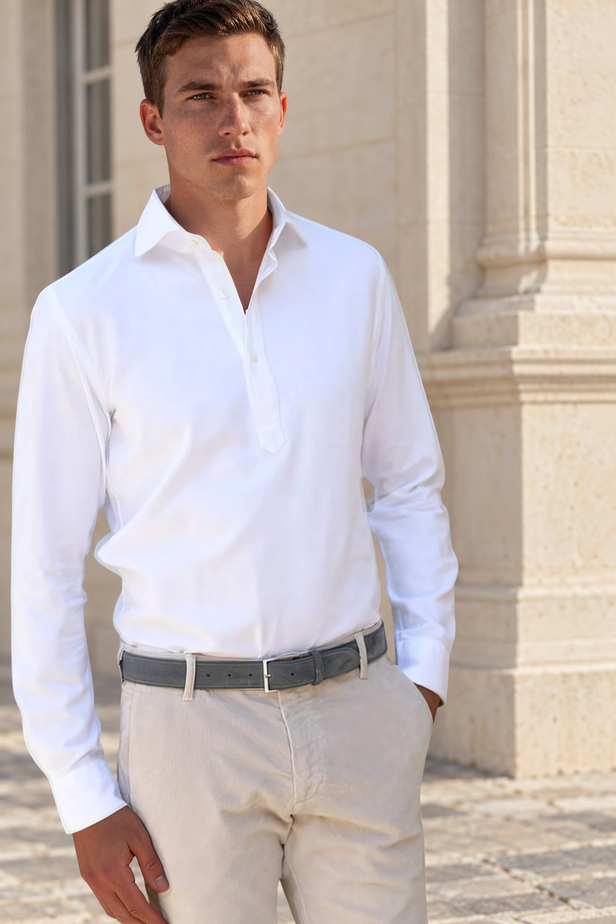 Chemise Popover en flanelle de coton - Blanc-CHEMISE HOMME-Curling-Paris