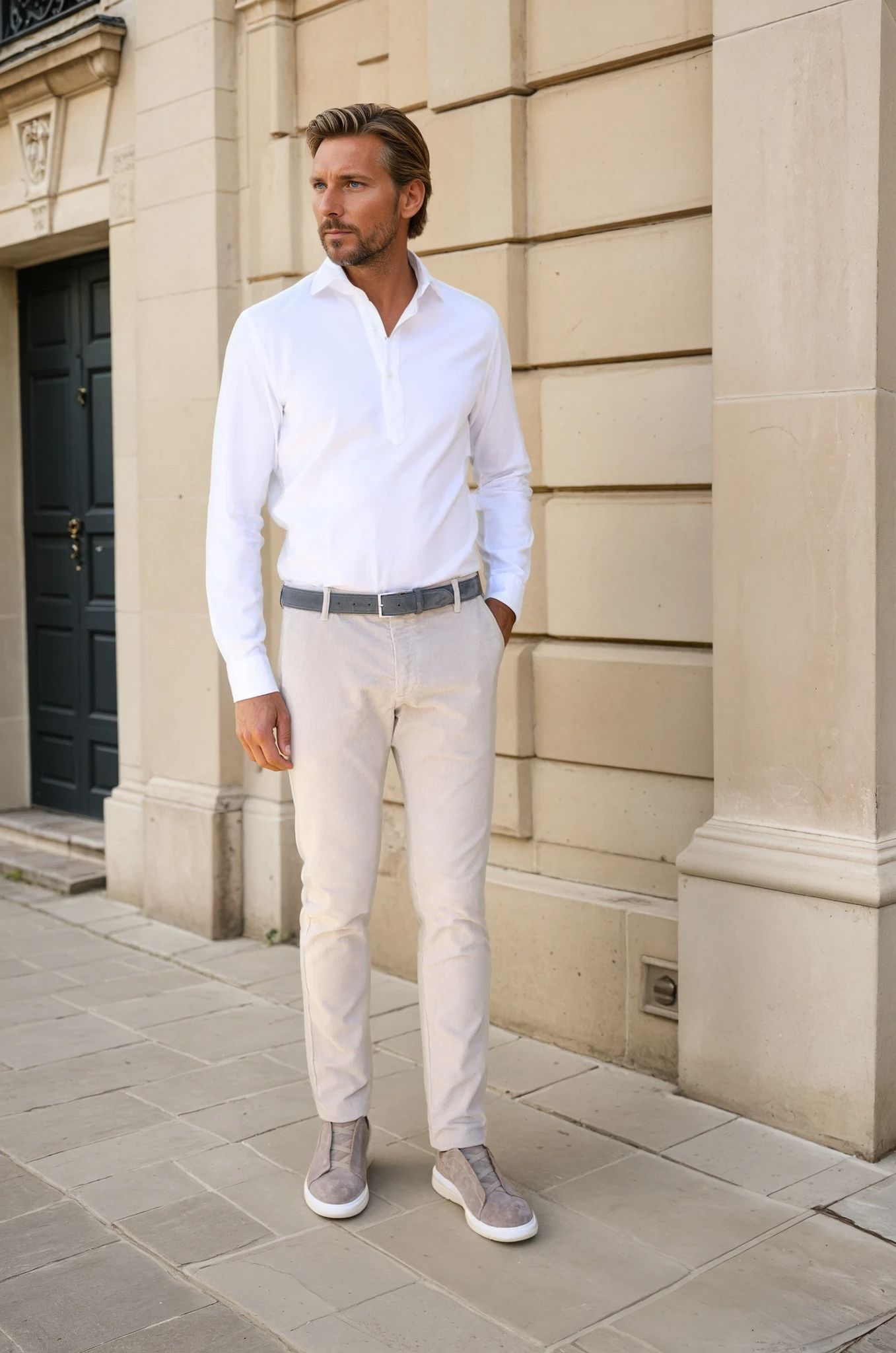 Chemise Popover en flanelle de coton - Blanc-CHEMISE HOMME-Curling-Paris