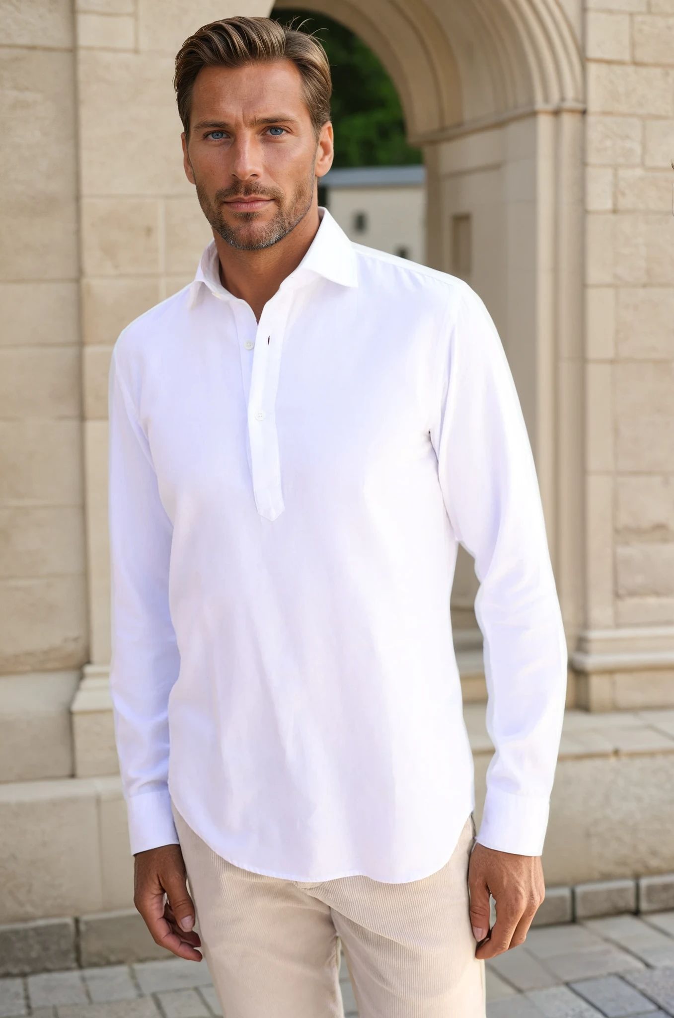 Chemise Popover en flanelle de coton - Blanc-CHEMISE HOMME-Curling-Paris