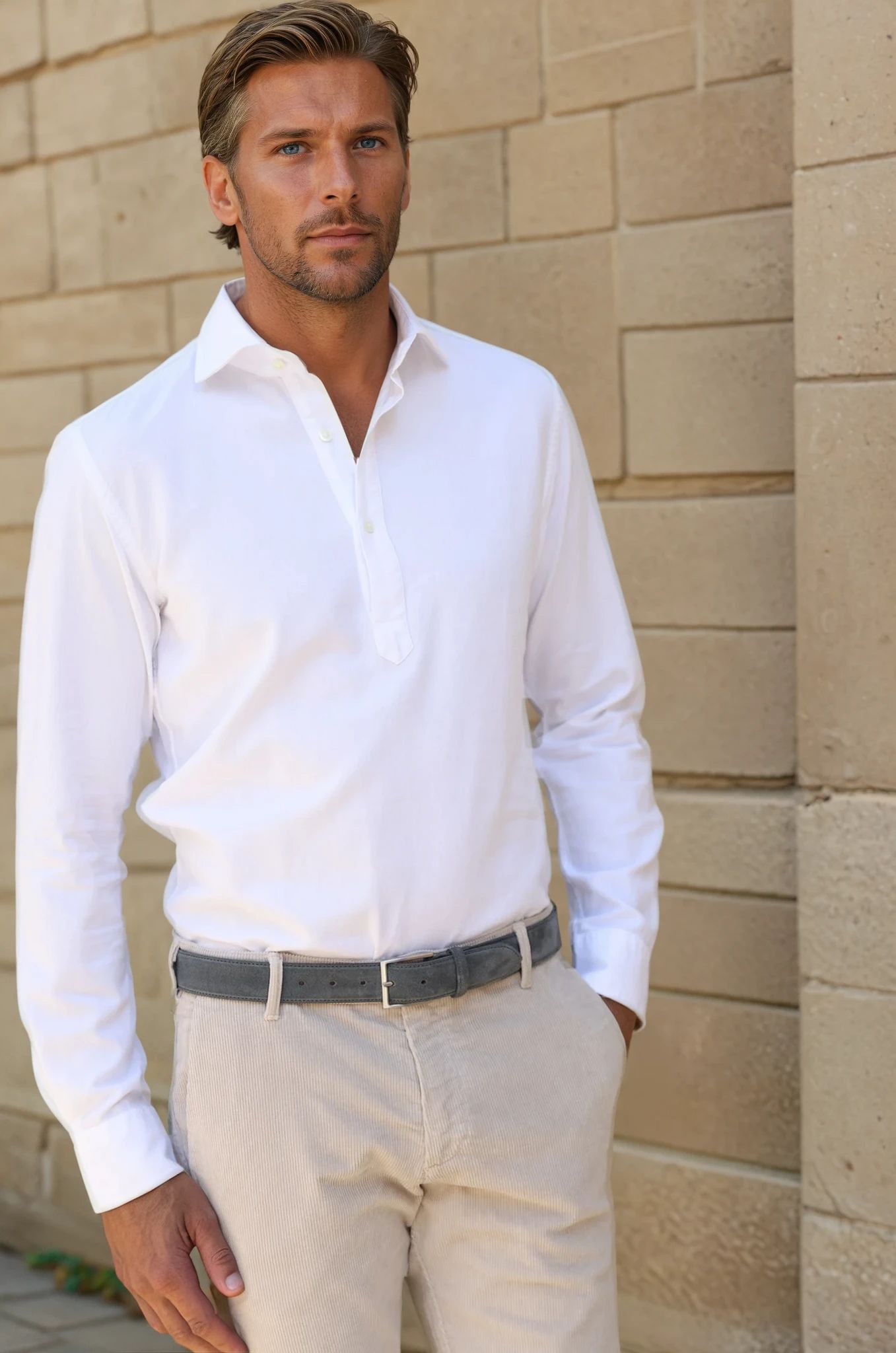 Chemise Popover en flanelle de coton - Blanc-CHEMISE HOMME-Curling-Paris