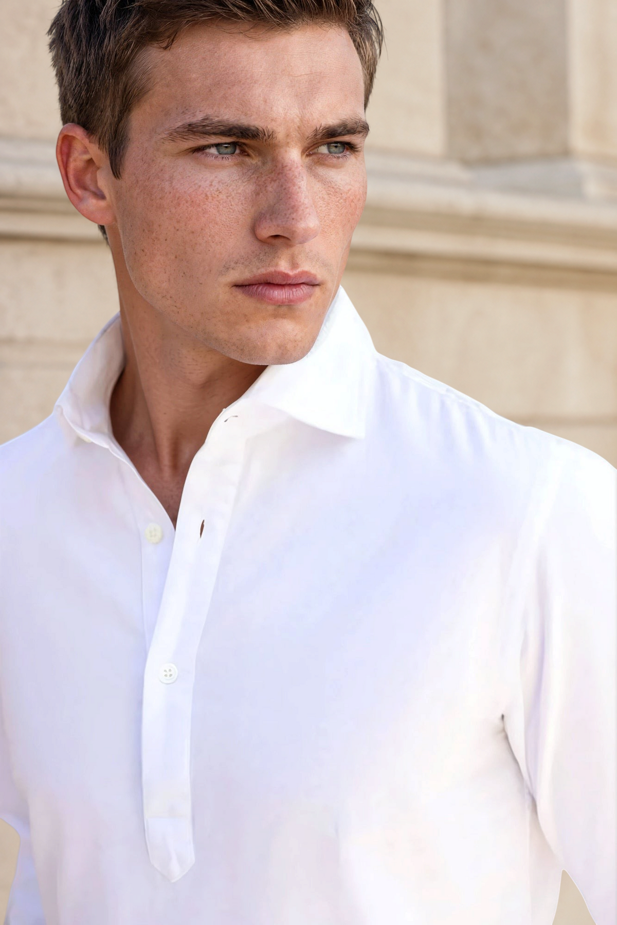 Chemise Popover en flanelle de coton - Blanc-CHEMISE HOMME-Curling-Paris