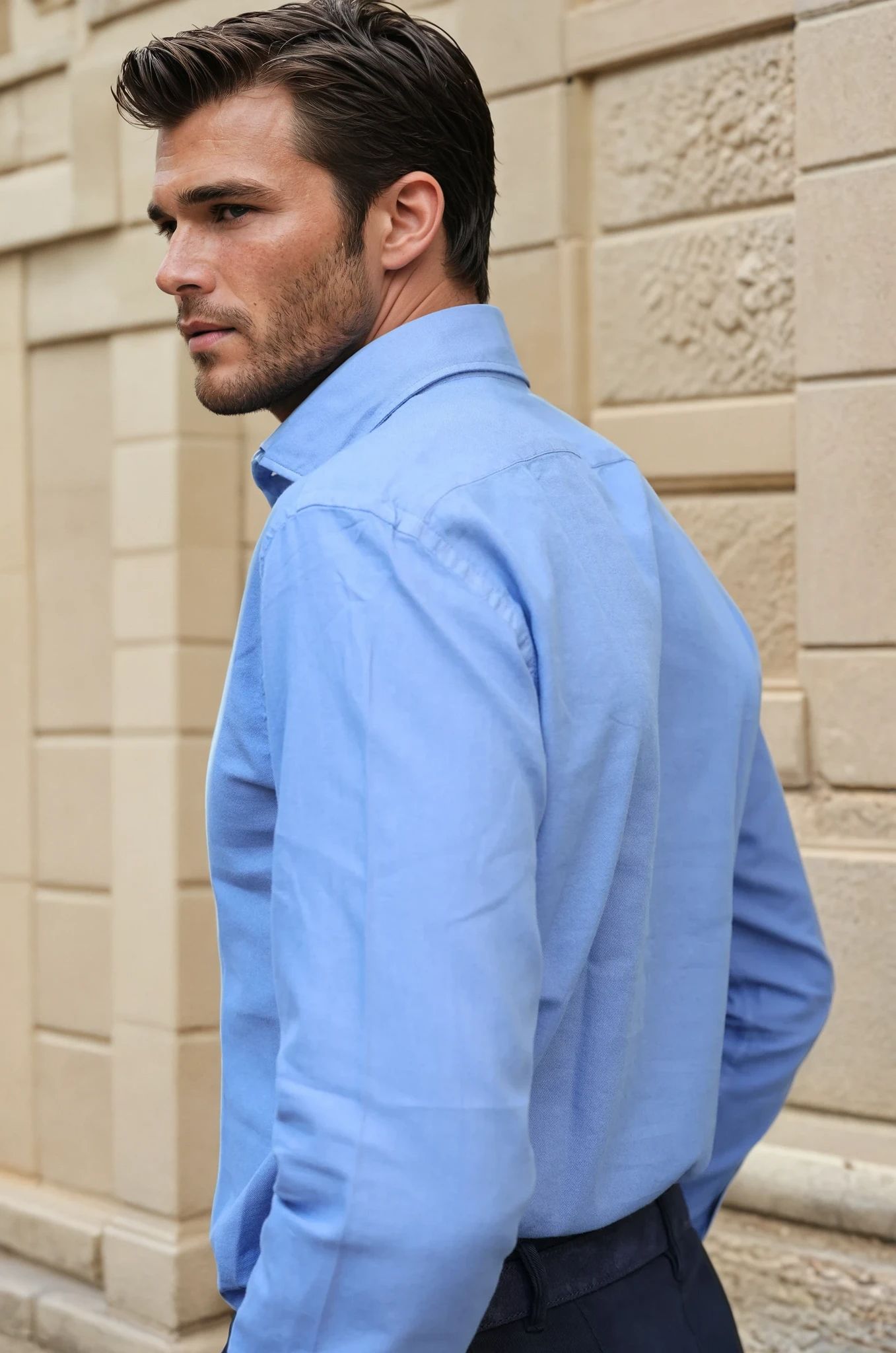Chemise Popover en flanelle de coton - Bleu-CHEMISE HOMME-Curling-Paris