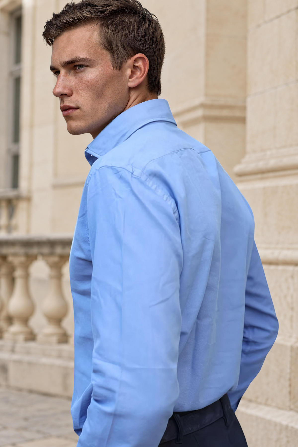 Chemise Popover en flanelle de coton - Bleu-CHEMISE HOMME-Curling-Paris
