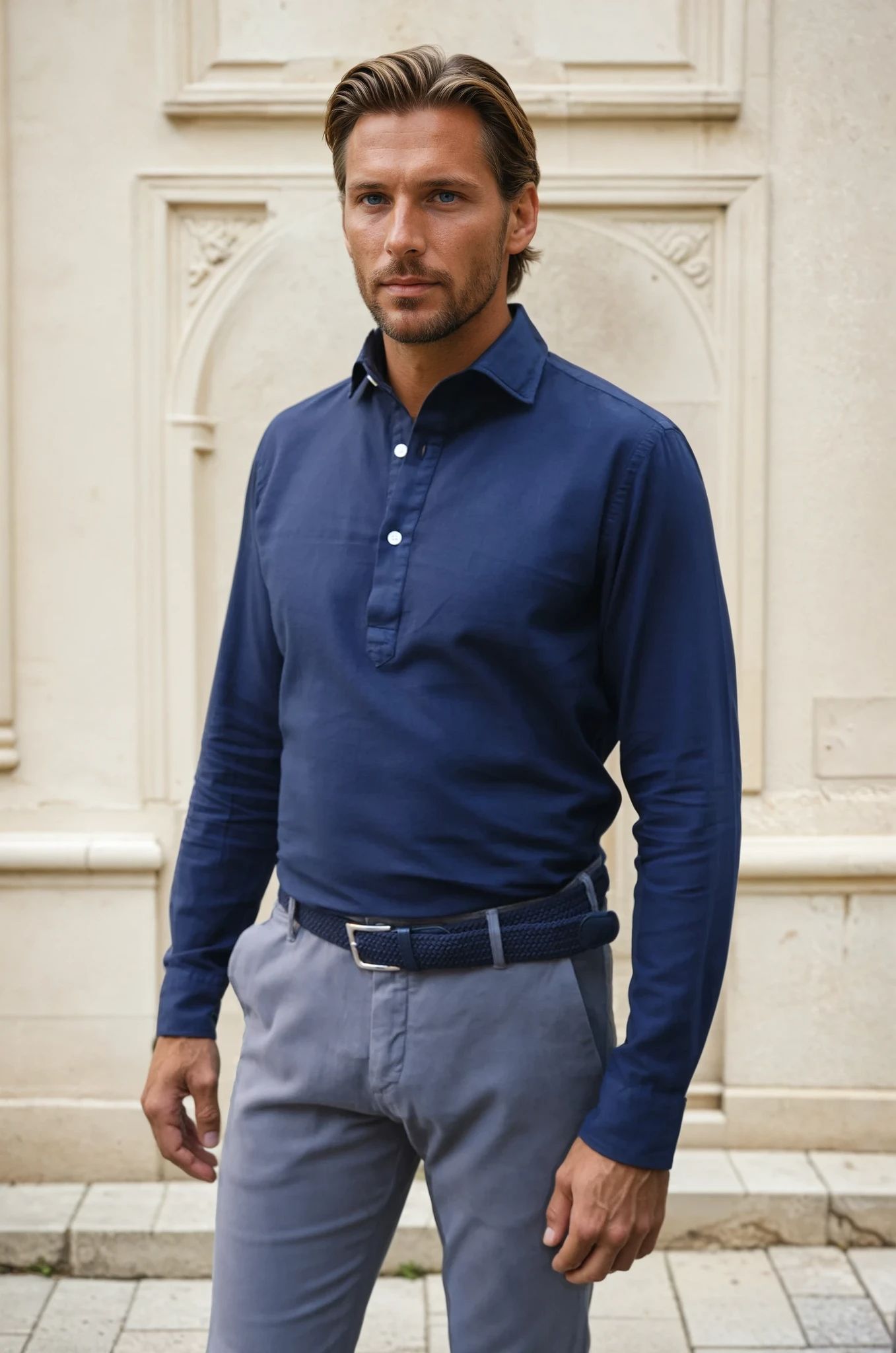 Chemise Popover en flanelle de coton - Marine-CHEMISE HOMME-Curling-Paris