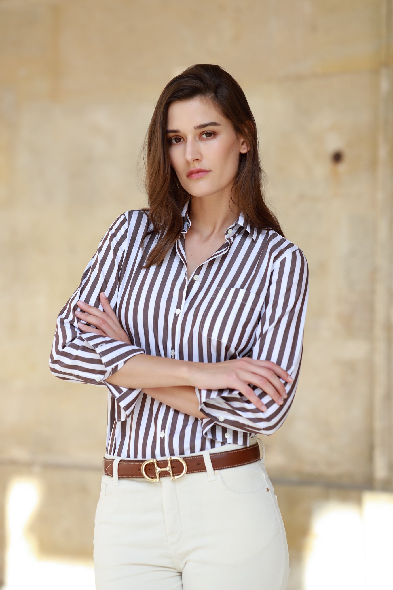 Chemisier Adele en popeline de coton - Baton Marron-CHEMISIER FEMME-Curling-Paris