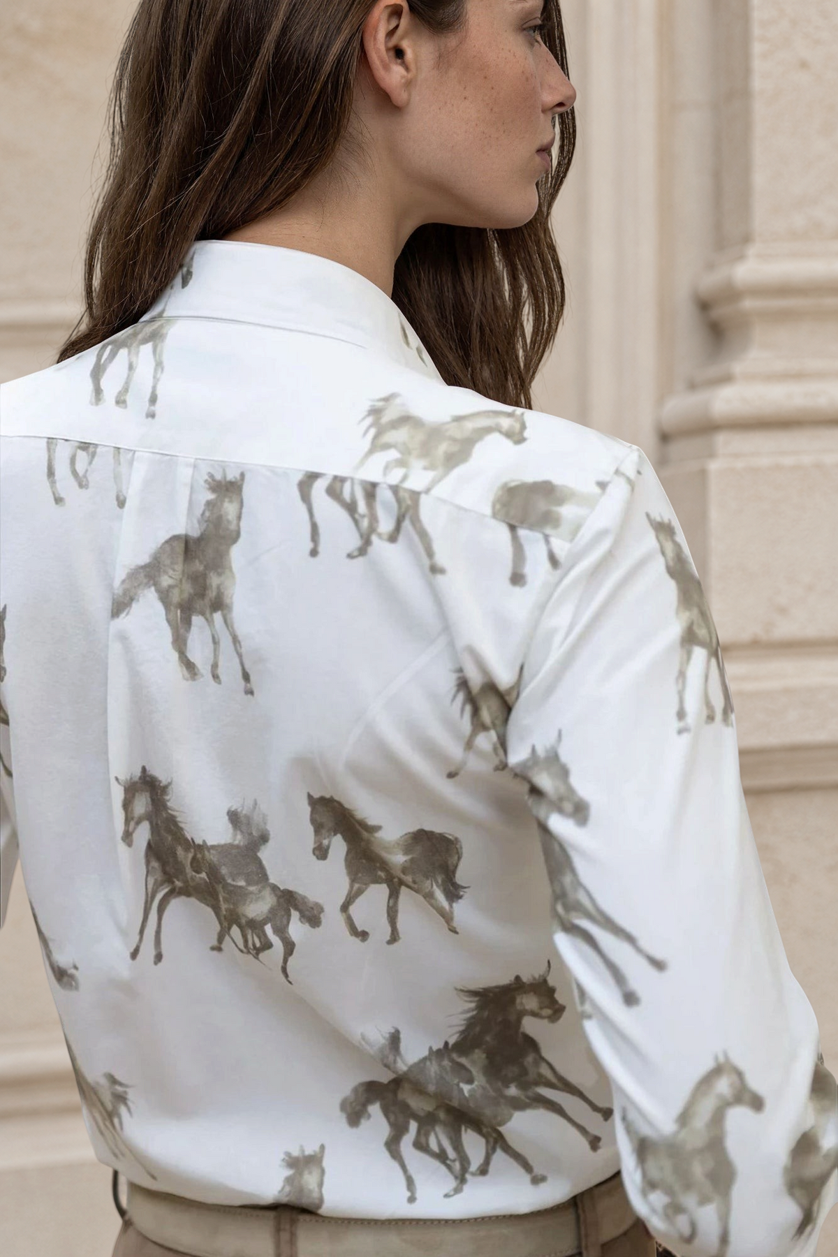 Chemisier Canelle en coton - Chevaux Beige-CHEMISIER FEMME-Curling-Paris