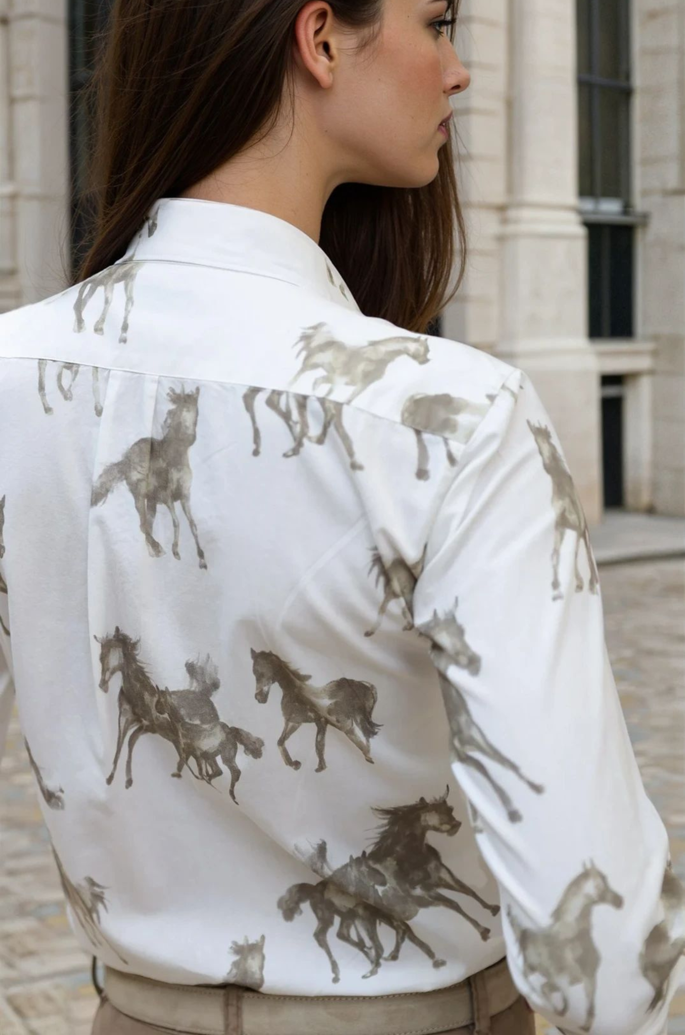 Chemisier Canelle en coton - Chevaux Beige-CHEMISIER FEMME-Curling-Paris