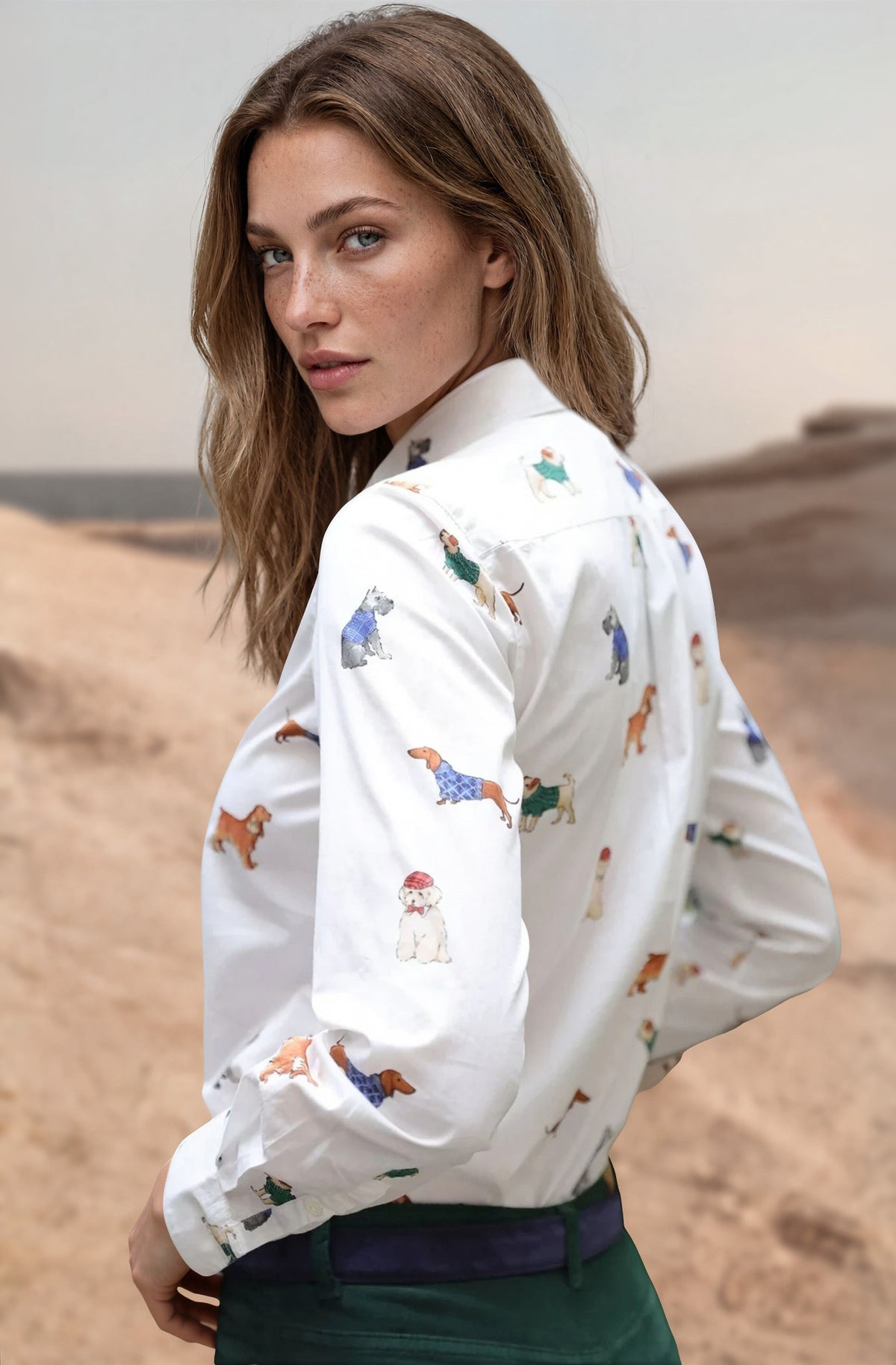 Chemisier Canelle en coton - Chiens ecru-CHEMISIER FEMME-Curling-Paris