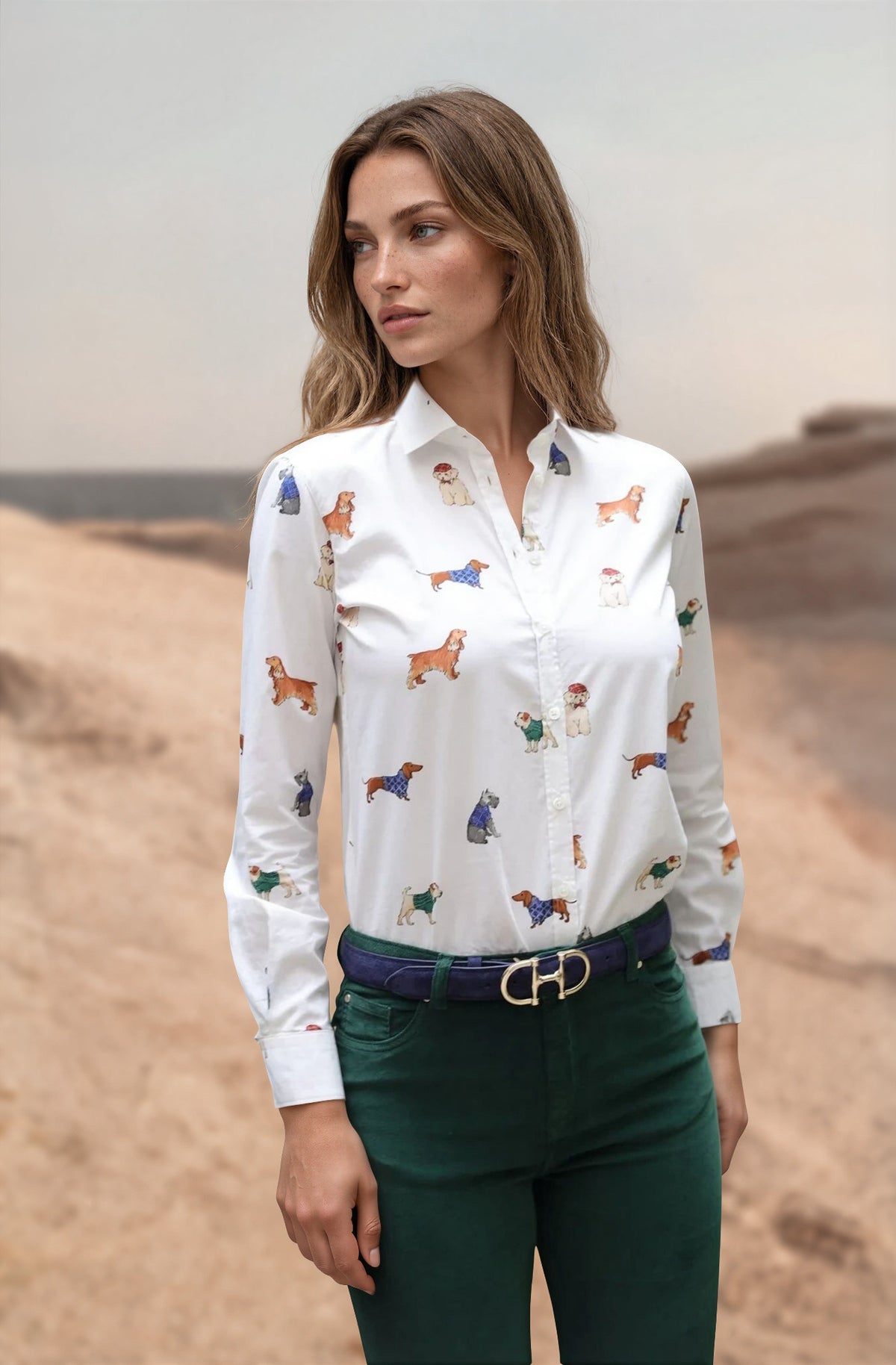 Chemisier Canelle en coton - Chiens ecru-CHEMISIER FEMME-Curling-Paris