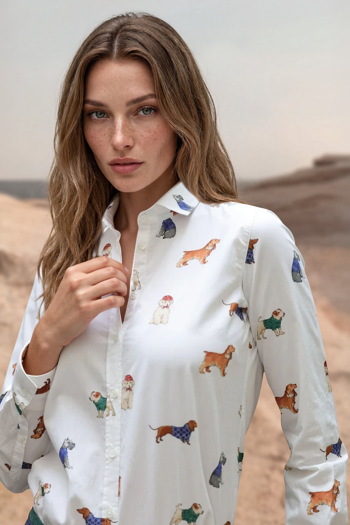 Chemisier Canelle en coton - Chiens ecru-CHEMISIER FEMME-Curling-Paris