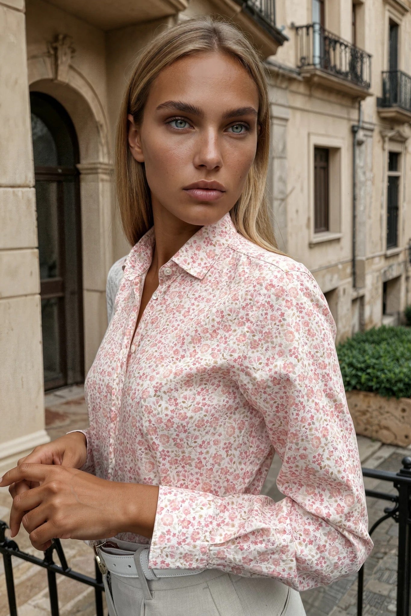 Chemisier Canelle en coton - Fleurs Roses-CHEMISIER FEMME-Curling-Paris