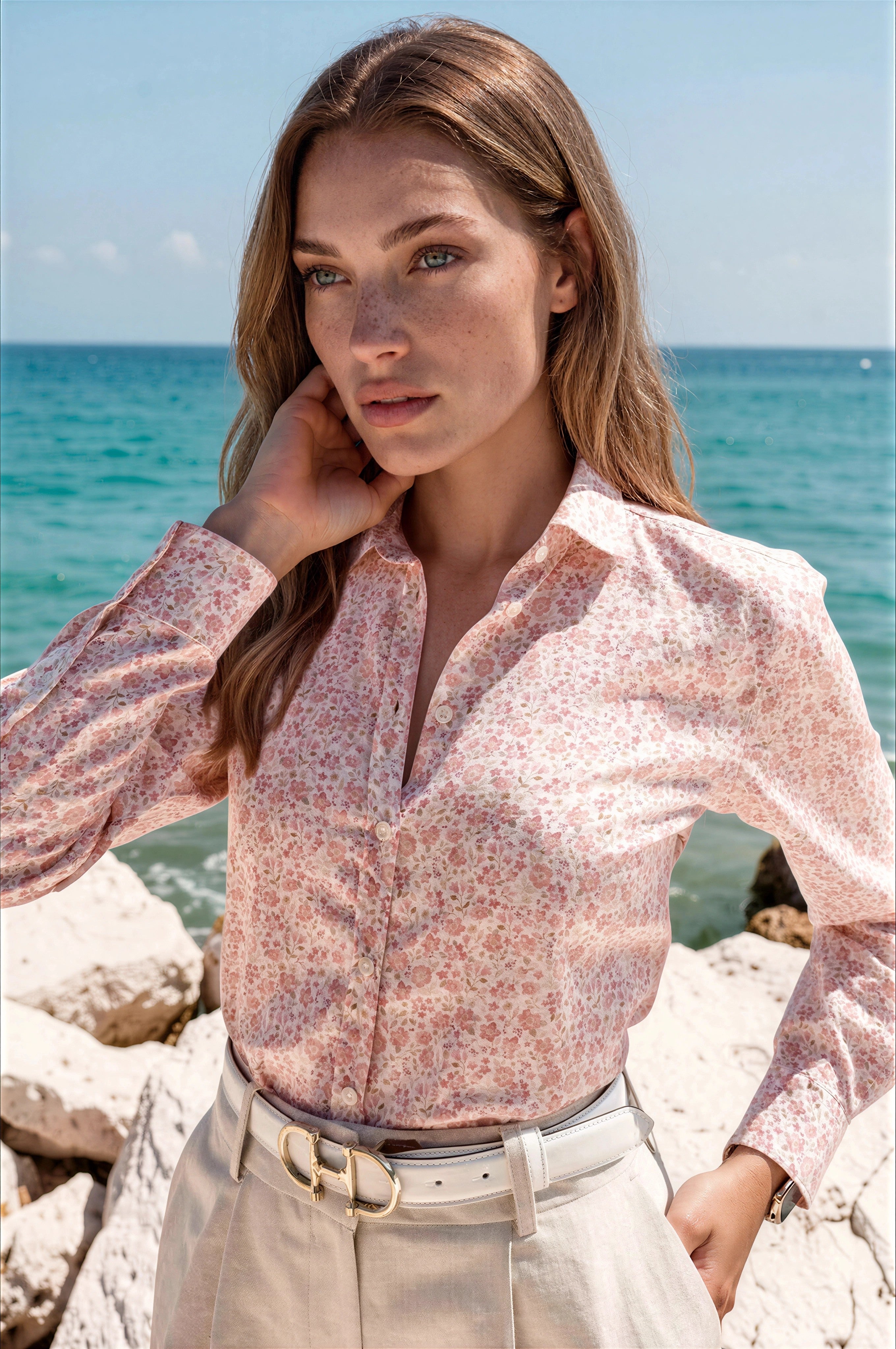 Chemisier Canelle en coton - Fleurs Roses-CHEMISIER FEMME-Curling-Paris