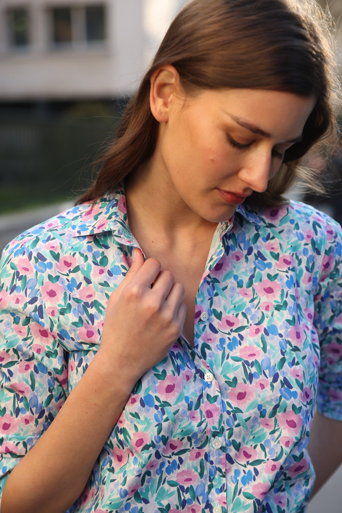 Chemisier Canelle en coton - Fleurs bleu-CHEMISIER FEMME-Curling-Paris
