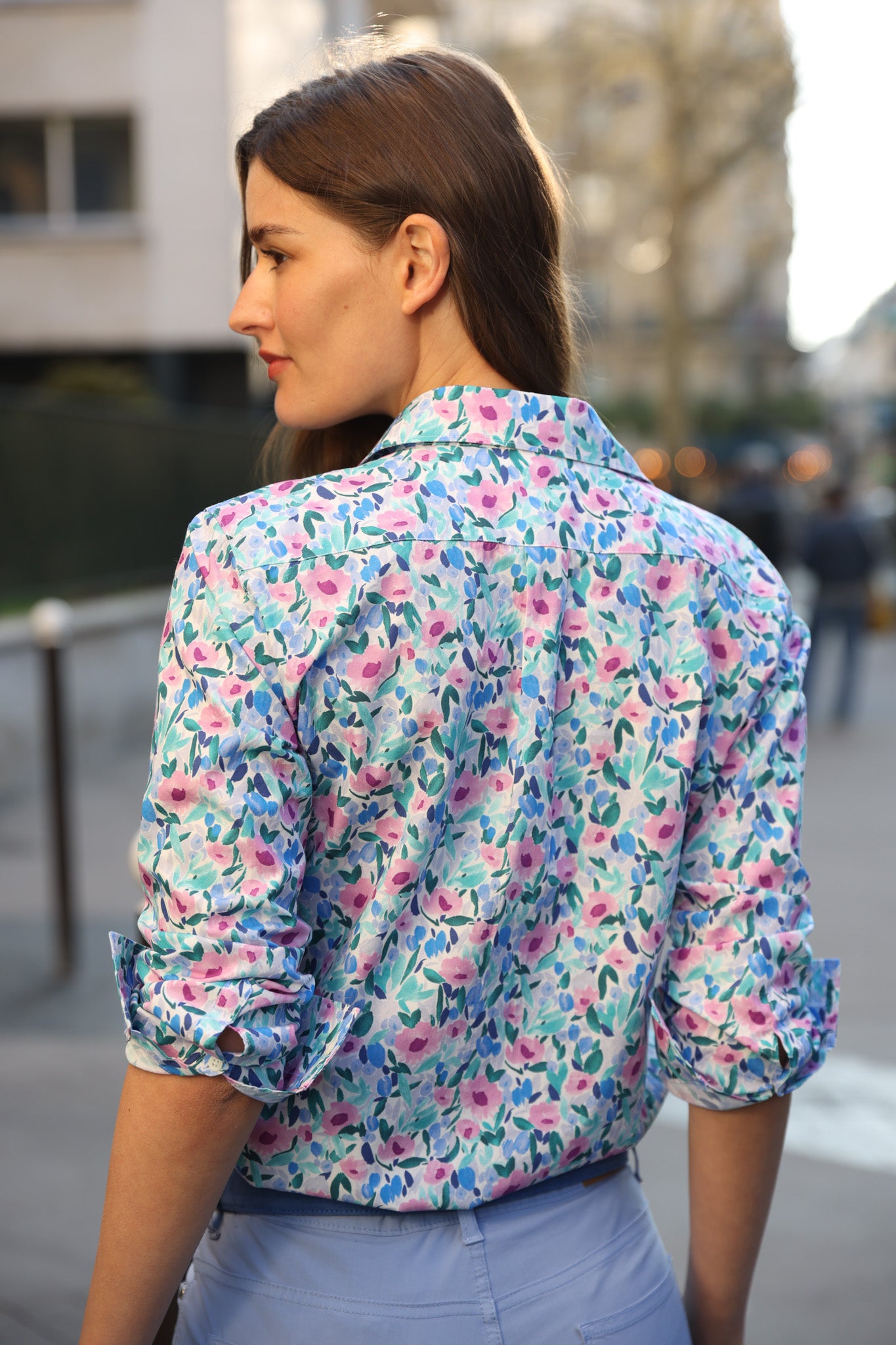Chemisier Canelle en coton - Fleurs bleu-CHEMISIER FEMME-Curling-Paris