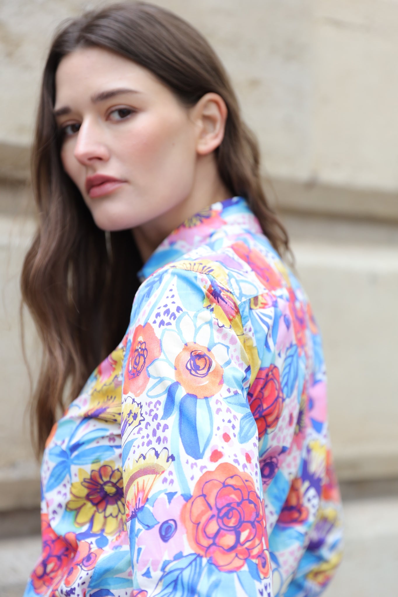 Chemisier Canelle en coton - Fleurs multicolores-CHEMISIER FEMME-Curling-Paris