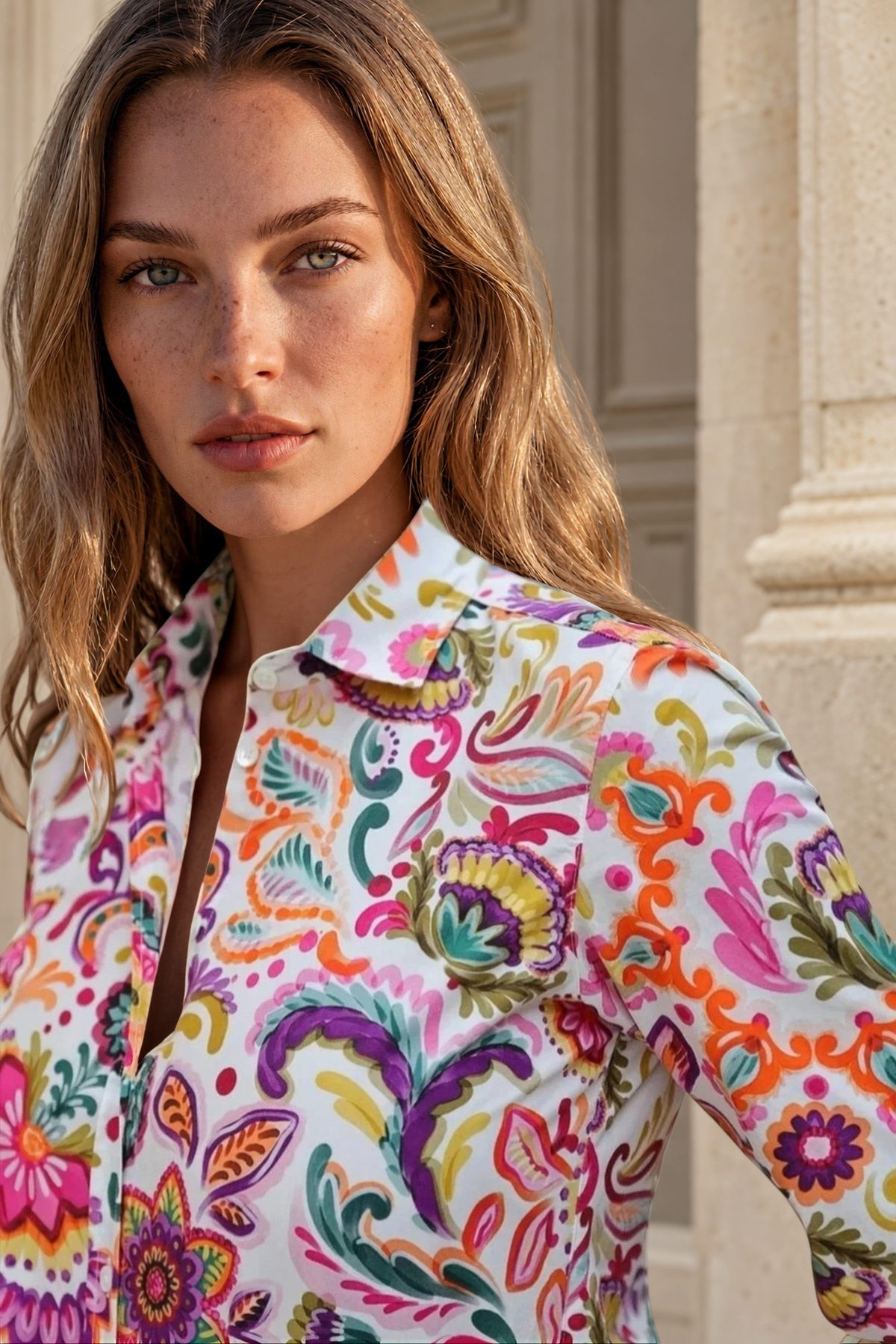 Chemisier Canelle en coton - Fleurs multicolores-CHEMISIER FEMME-Curling-Paris