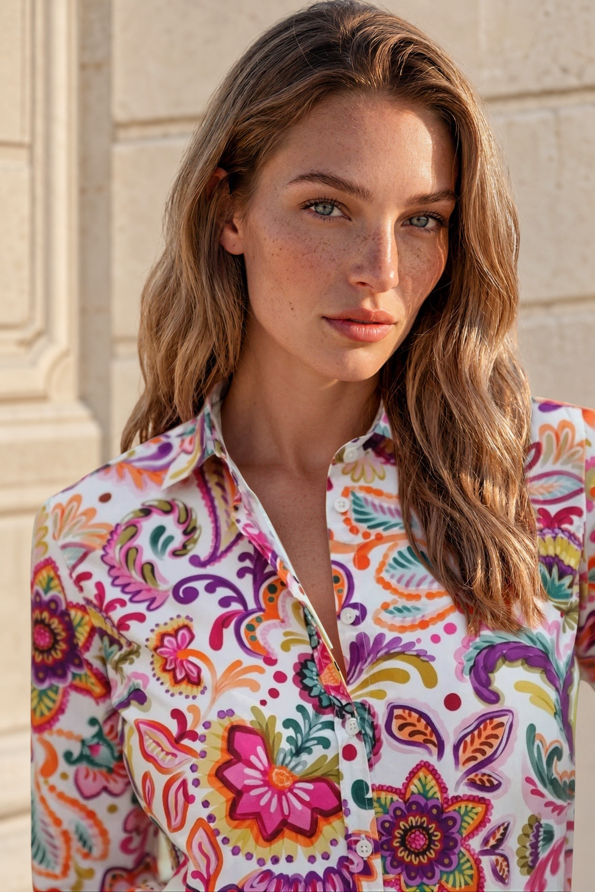 Chemisier Canelle en coton - Fleurs multicolores-CHEMISIER FEMME-Curling-Paris