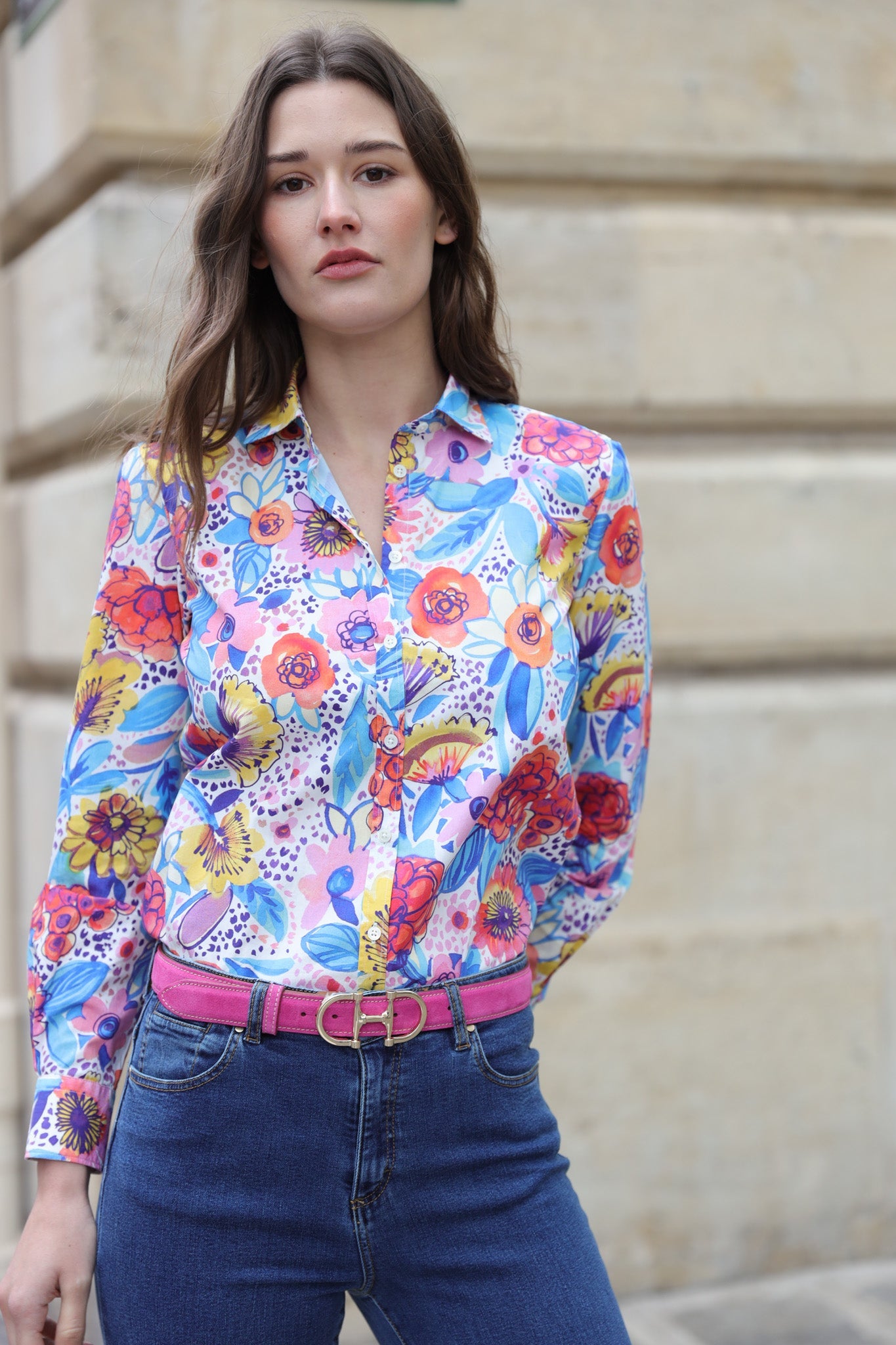 Chemisier Canelle en coton - Fleurs multicolores-CHEMISIER FEMME-Curling-Paris