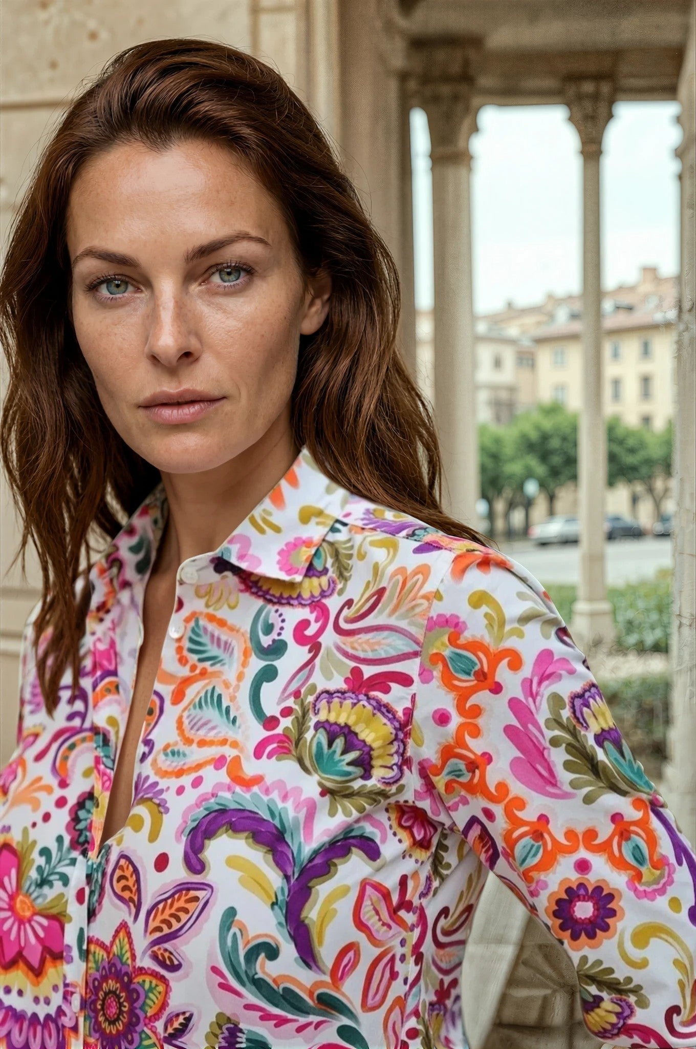 Chemisier Canelle en coton - Fleurs multicolores-CHEMISIER FEMME-Curling-Paris