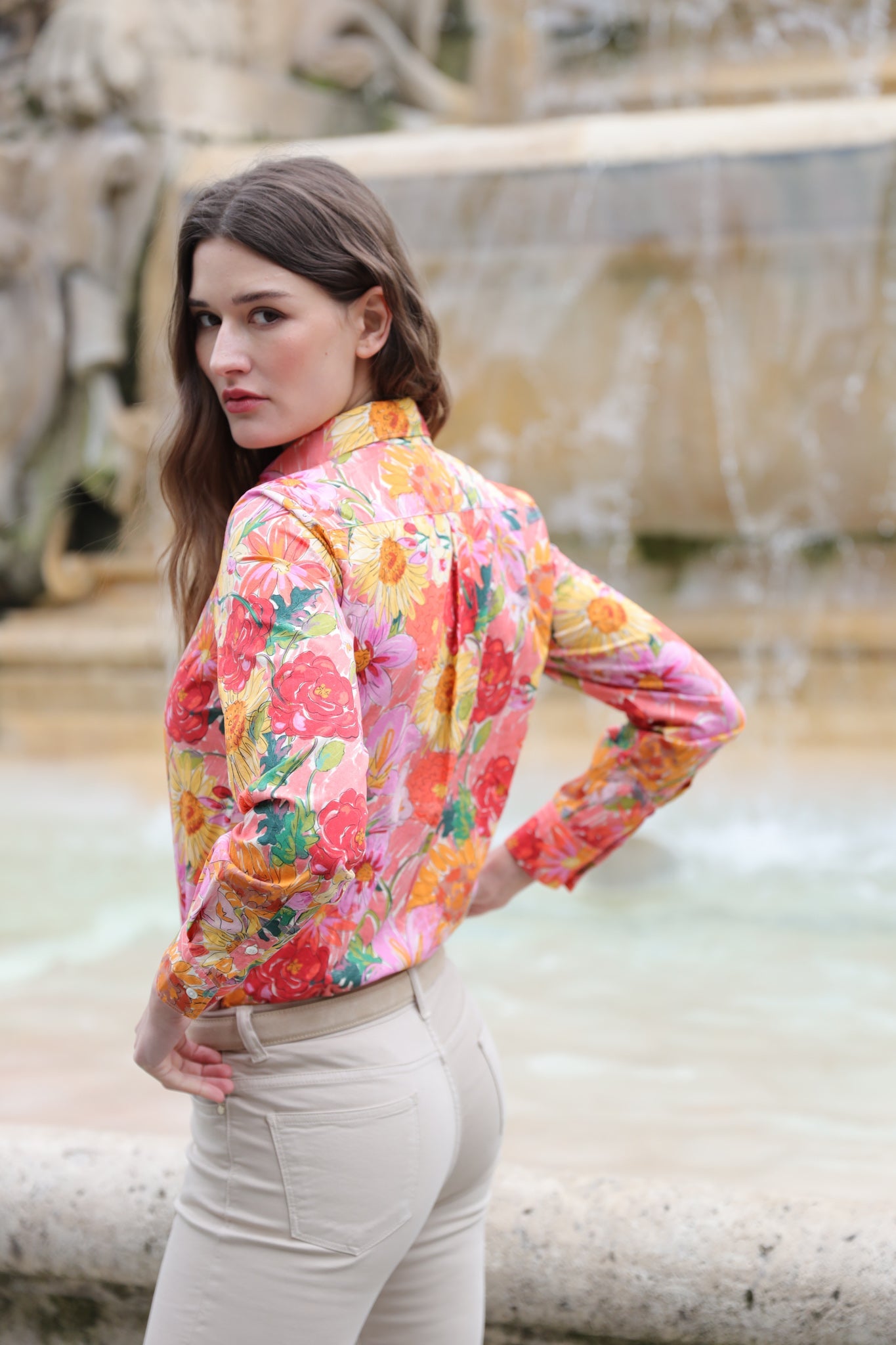 Chemisier Canelle en coton - Fleurs orange-CHEMISIER FEMME-Curling-Paris