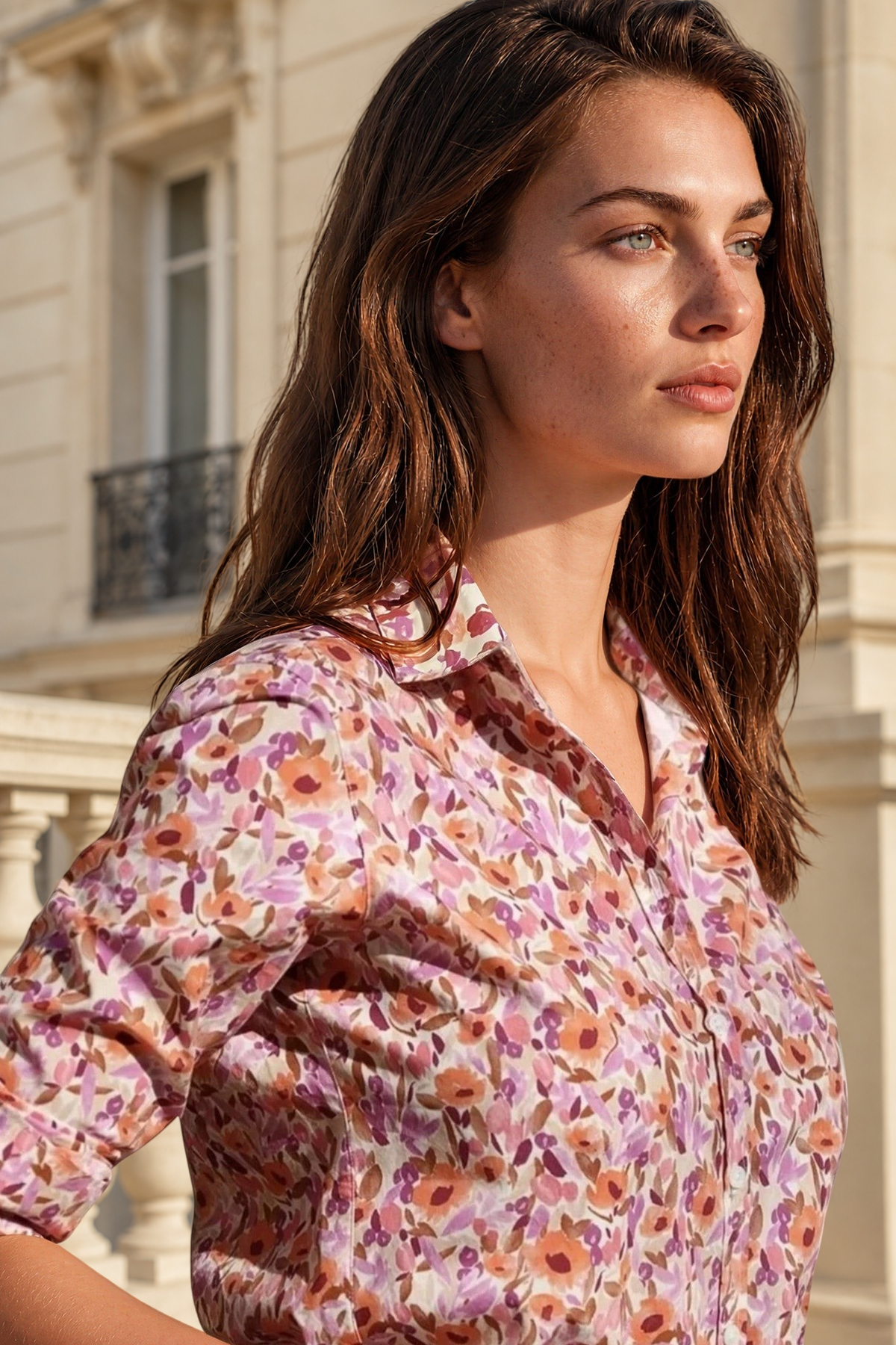 Chemisier Canelle en coton - Fleurs orange-CHEMISIER FEMME-Curling-Paris