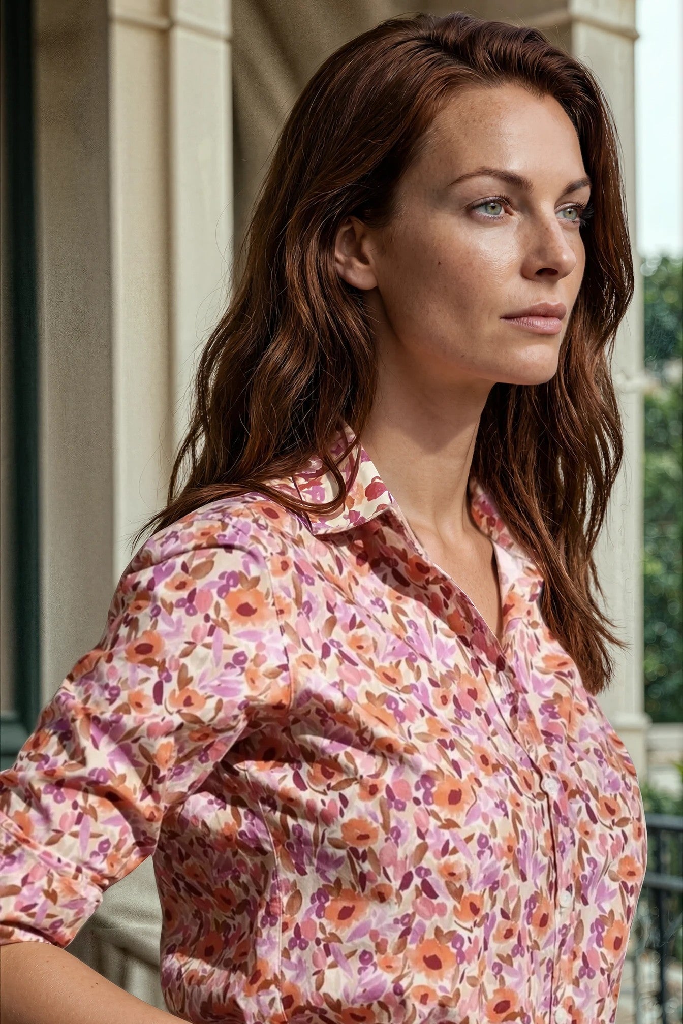 Chemisier Canelle en coton - Fleurs orange-CHEMISIER FEMME-Curling-Paris