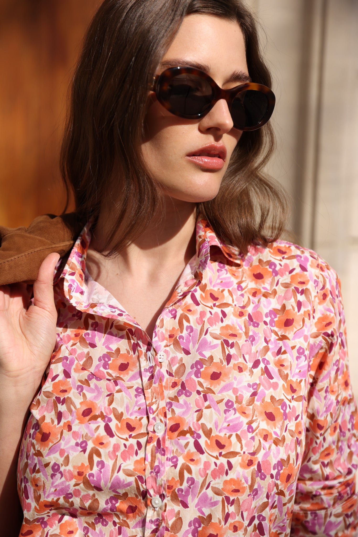 Chemisier Canelle en coton - Fleurs orange-CHEMISIER FEMME-Curling-Paris