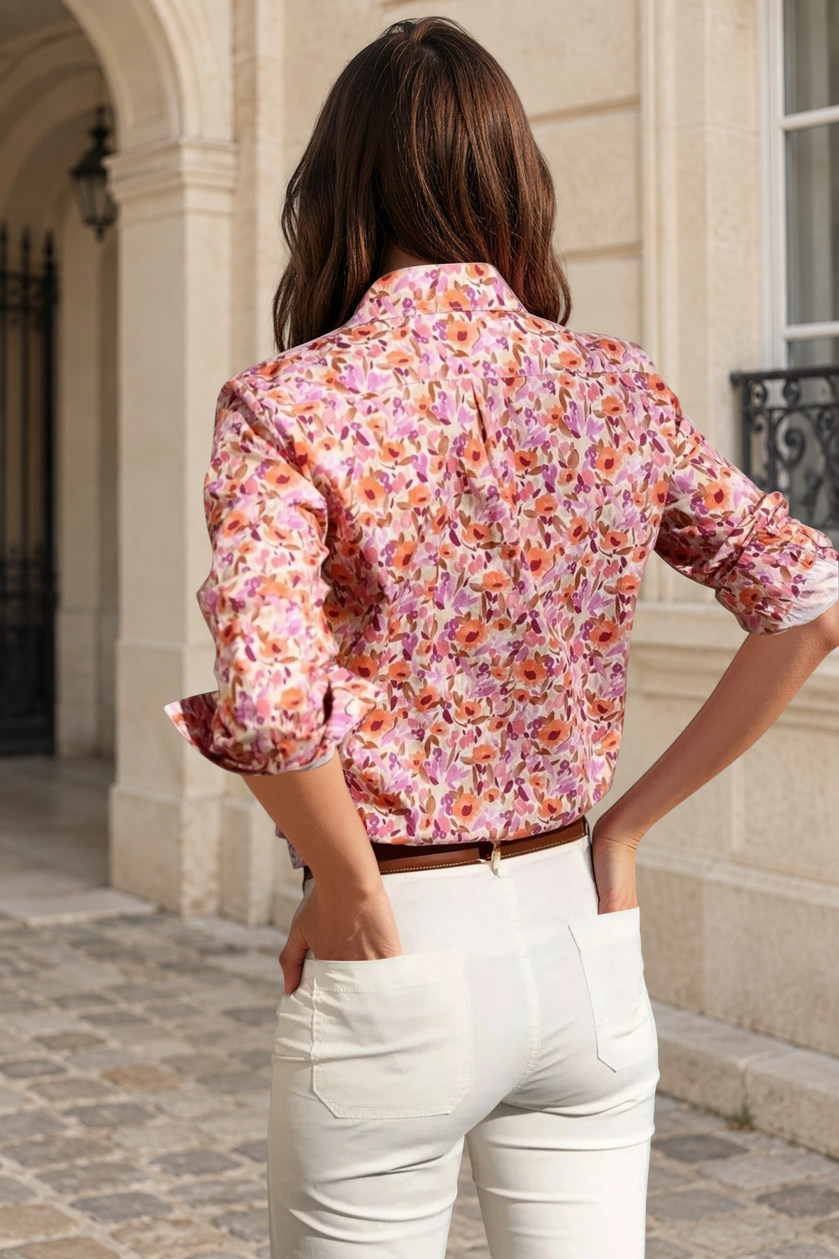 Chemisier Canelle en coton - Fleurs orange-CHEMISIER FEMME-Curling-Paris