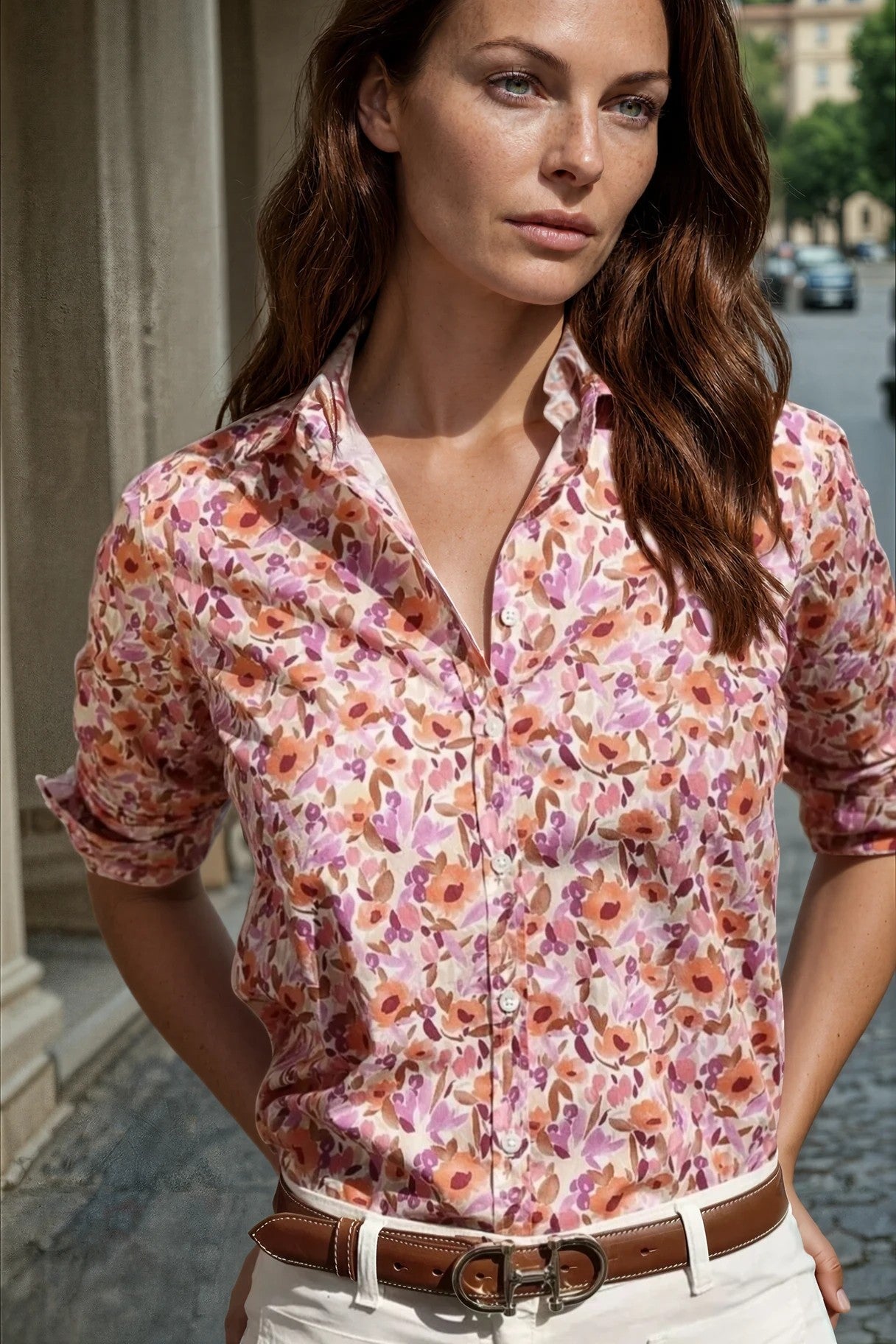 Chemisier Canelle en coton - Fleurs orange-CHEMISIER FEMME-Curling-Paris