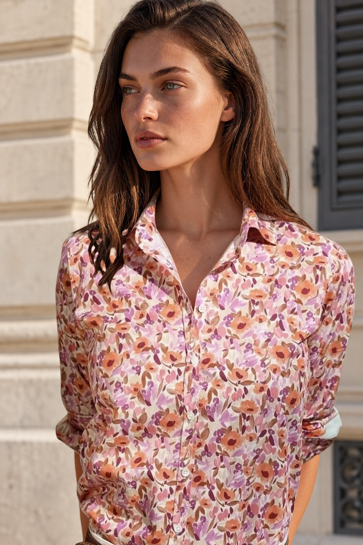 Chemisier Canelle en coton - Fleurs orange-CHEMISIER FEMME-Curling-Paris