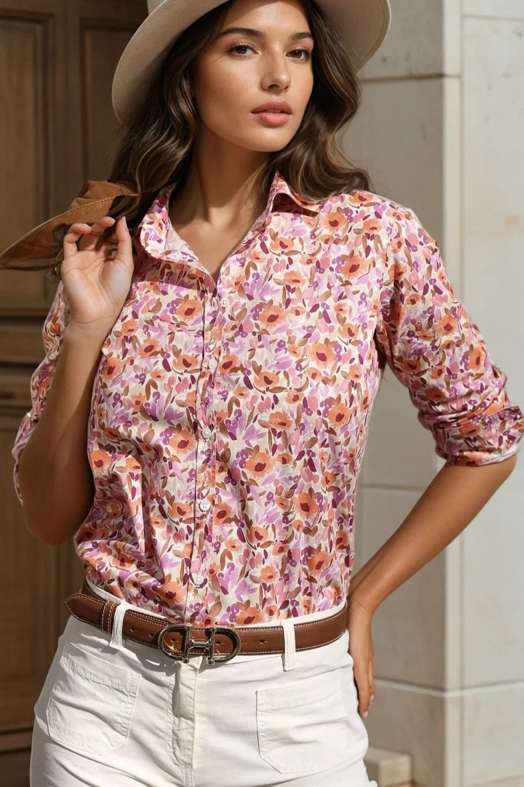 Chemisier Canelle en coton - Fleurs orange-CHEMISIER FEMME-Curling-Paris