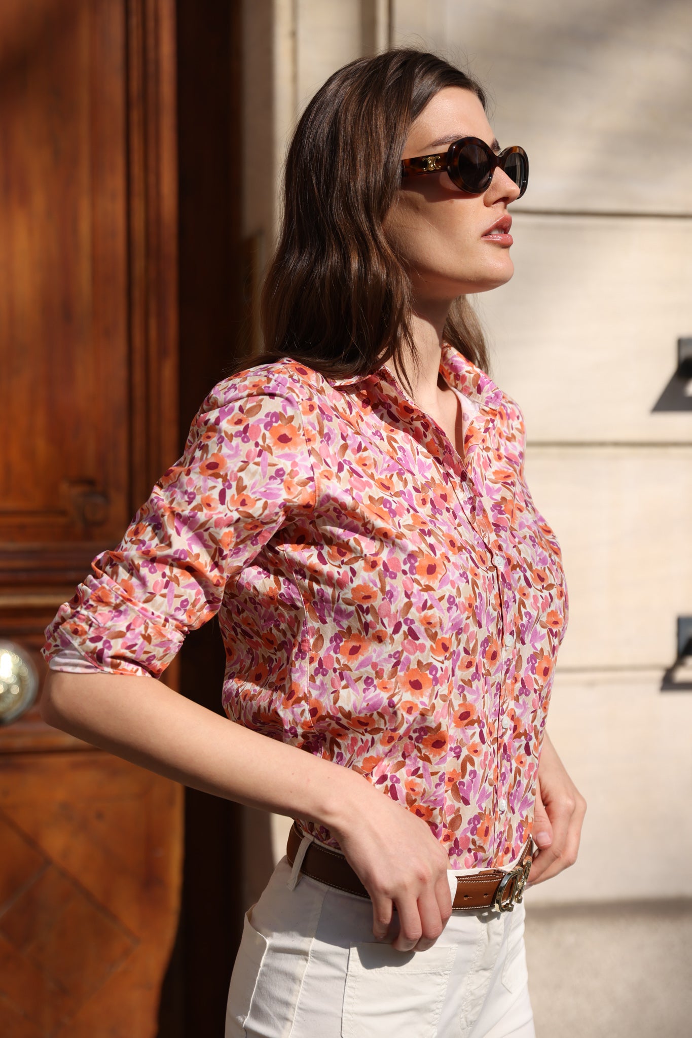 Chemisier Canelle en coton - Fleurs orange-CHEMISIER FEMME-Curling-Paris
