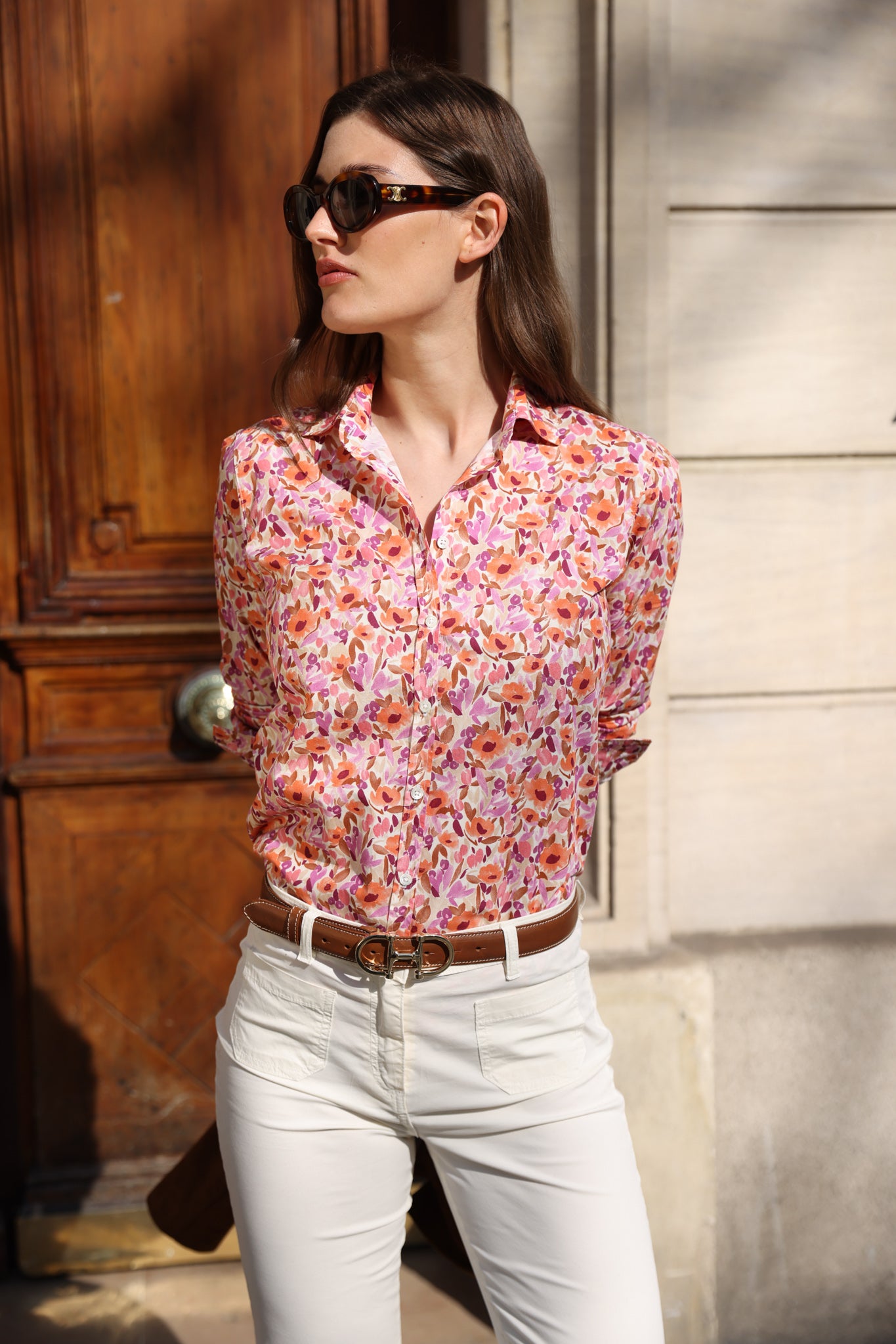 Chemisier Canelle en coton - Fleurs orange-CHEMISIER FEMME-Curling-Paris